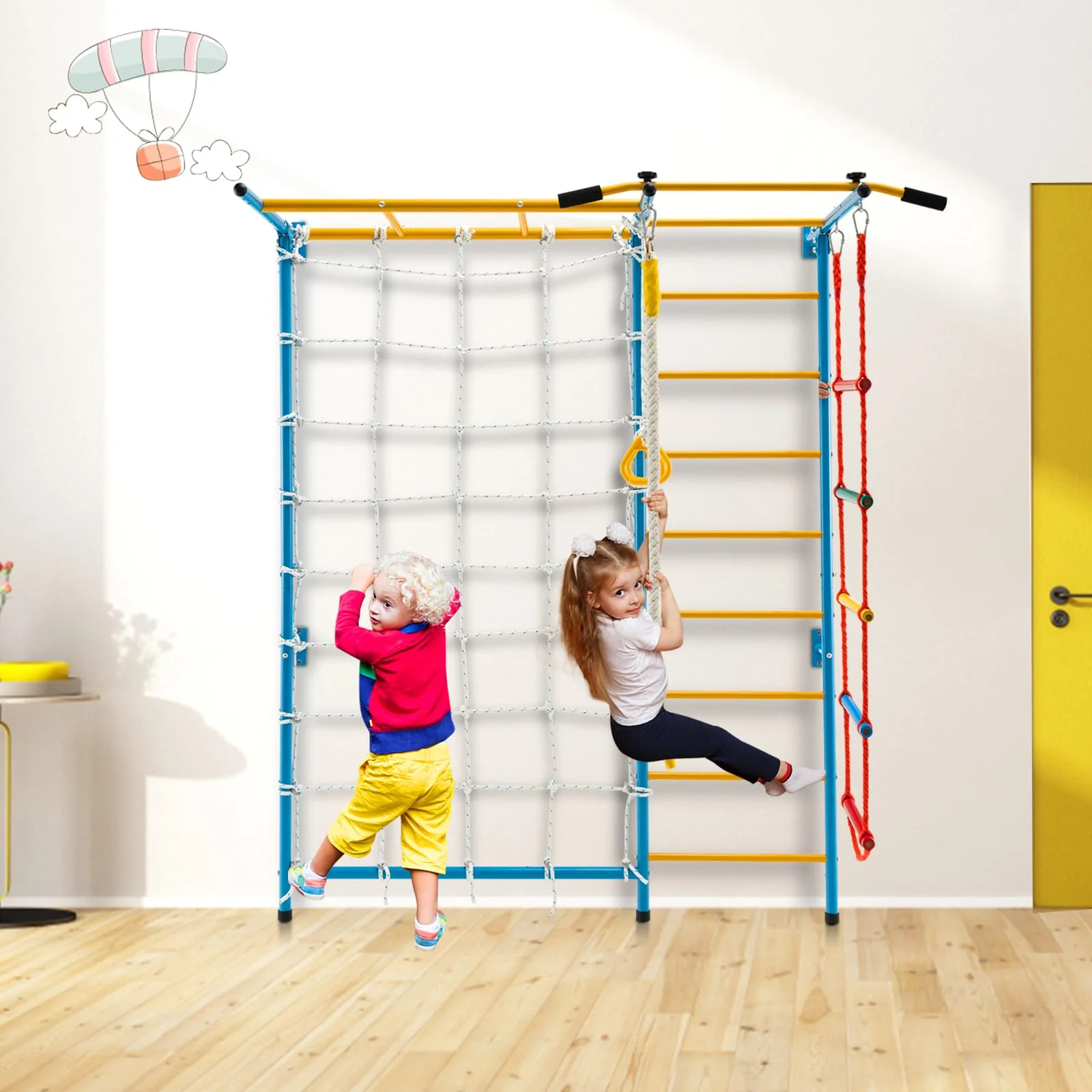 HONEY JOY Indoor Jungle Gym, 7-in-1 Steel Home Playground with Monkey Bars - Image 2