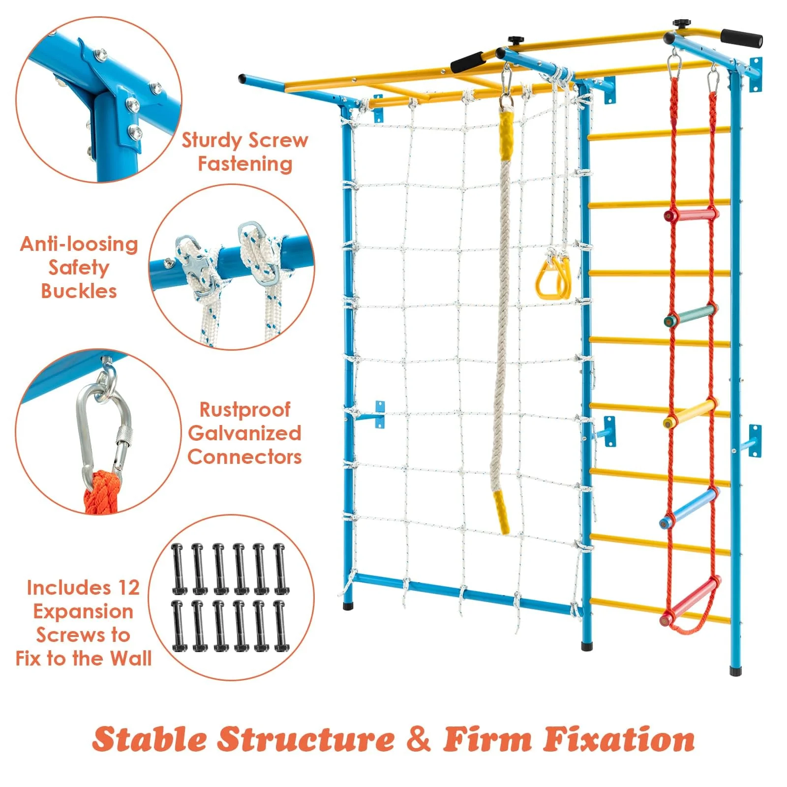 HONEY JOY Indoor Jungle Gym, 7-in-1 Steel Home Playground with Monkey Bars - Image 5