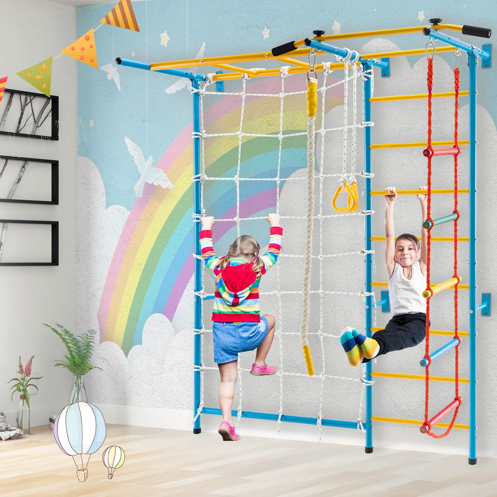 HONEY JOY Indoor Jungle Gym, 7-in-1 Steel Home Playground with Monkey Bars - Image 6