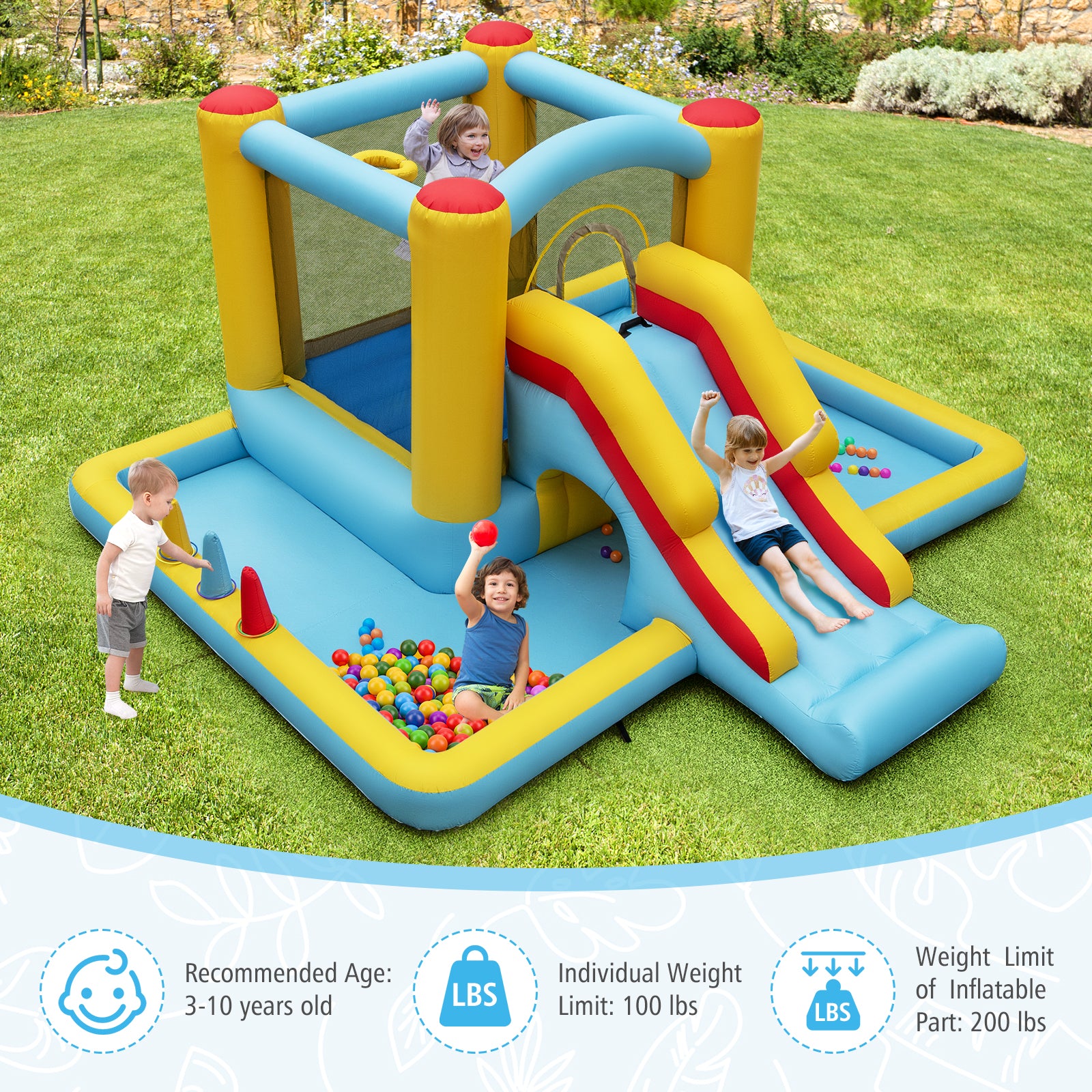 HONEY JOY Inflatable Bounce House, 7-in-1 Giant Bouncy Castle with Slide - Image 6