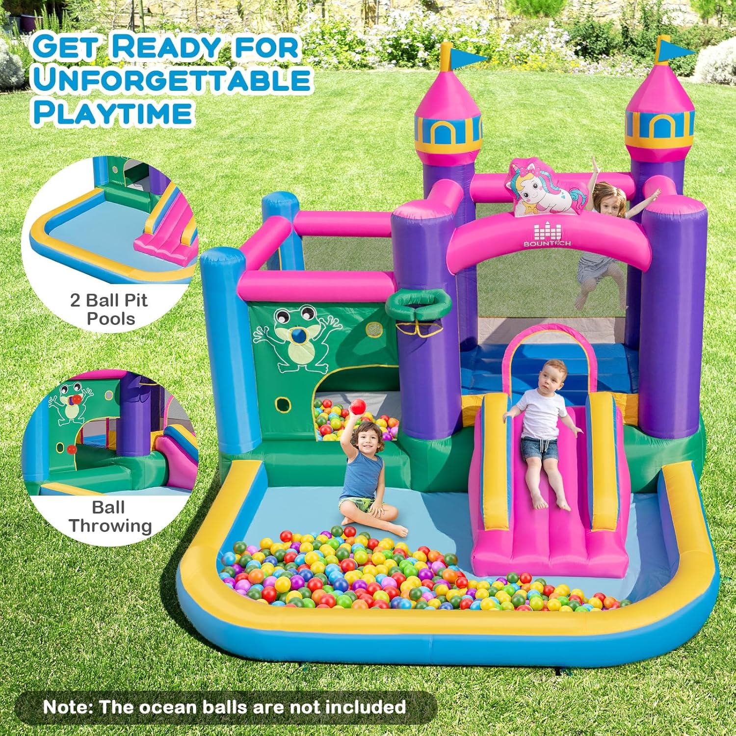 HONEY JOY Inflatable Bounce House, Colorful Kids Jumping Castle with Slide, Ball Pit Pools - Image 2