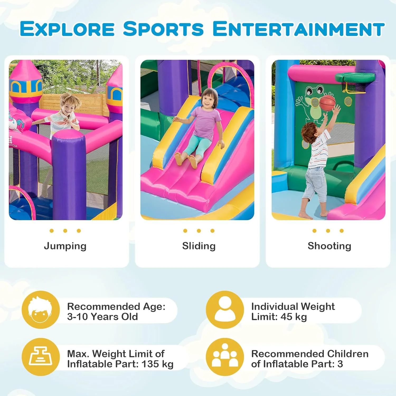 HONEY JOY Inflatable Bounce House, Colorful Kids Jumping Castle with Slide, Ball Pit Pools - Image 3