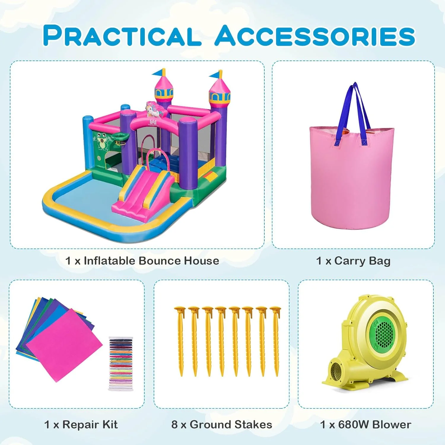 HONEY JOY Inflatable Bounce House, Colorful Kids Jumping Castle with Slide, Ball Pit Pools - Image 7
