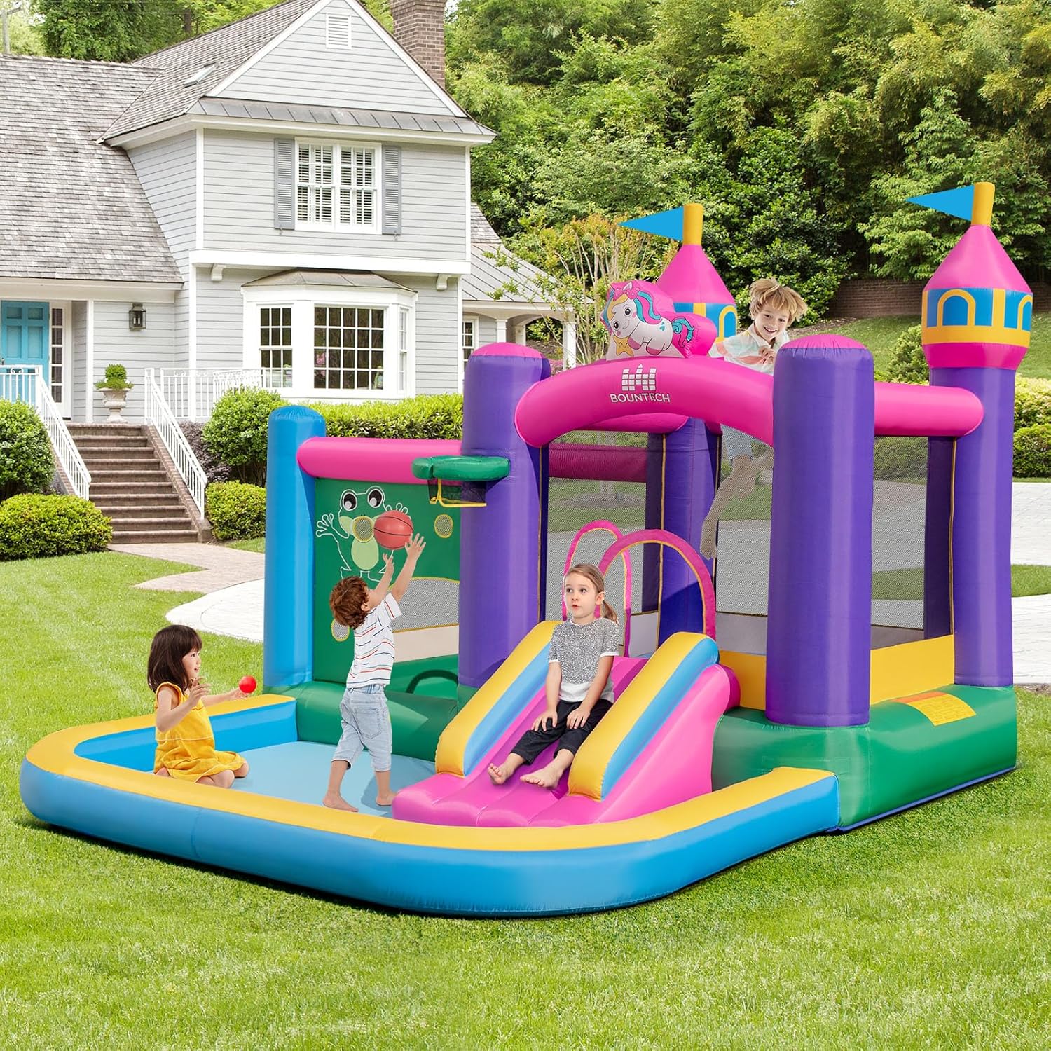 HONEY JOY Inflatable Bounce House, Colorful Kids Jumping Castle with Slide, Ball Pit Pools - Image 9