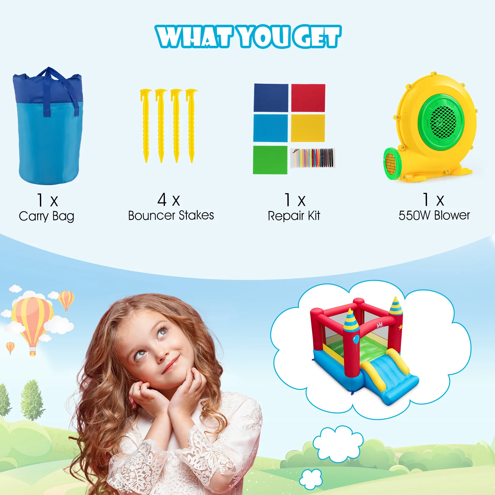 HONEY JOY Inflatable Bounce House, Kids Bouncy Castle w/Large Jumping Area & Wide Slide - Image 10