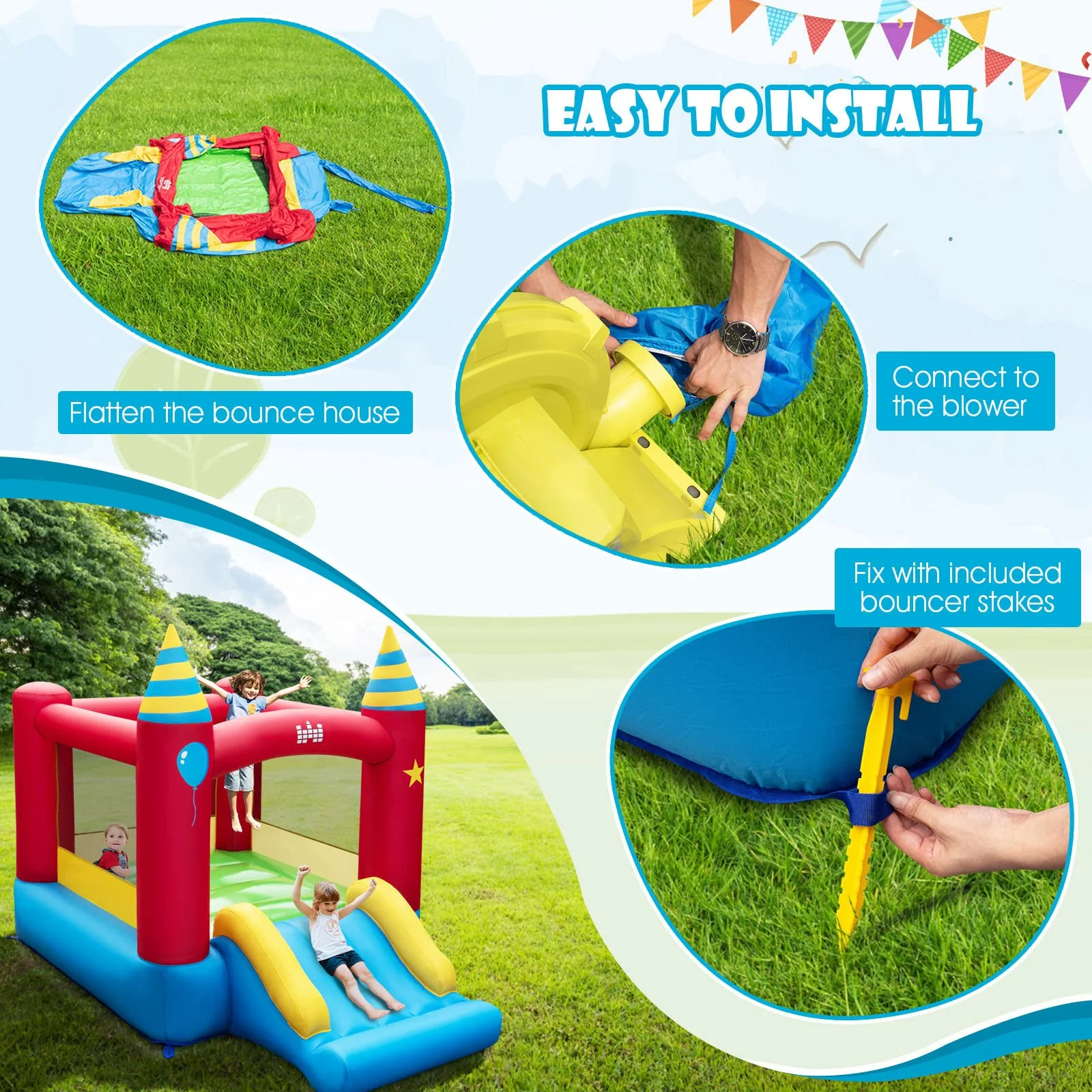 HONEY JOY Inflatable Bounce House, Kids Bouncy Castle w/Large Jumping Area & Wide Slide - Image 7
