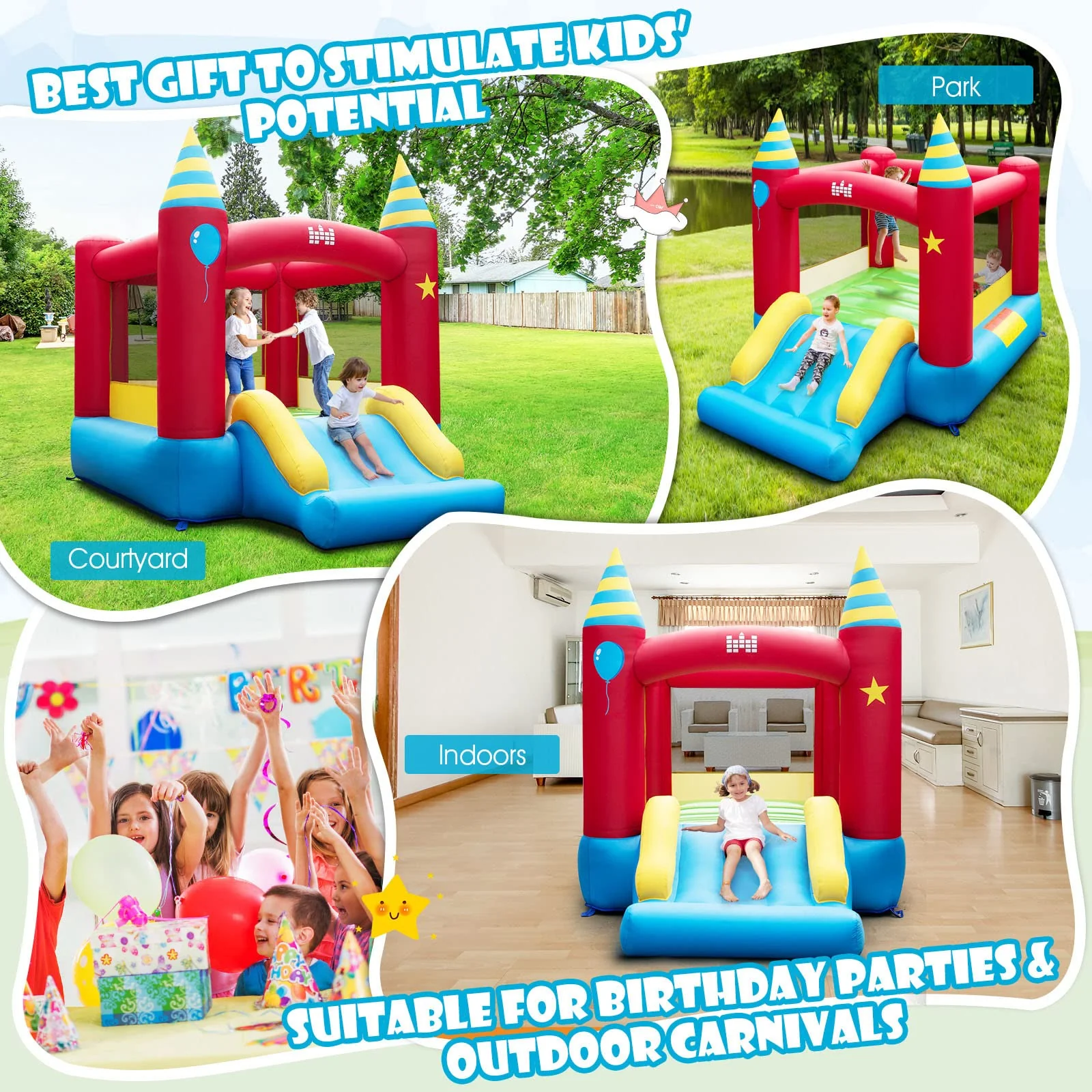 HONEY JOY Inflatable Bounce House, Kids Bouncy Castle w/Large Jumping Area & Wide Slide - Image 8
