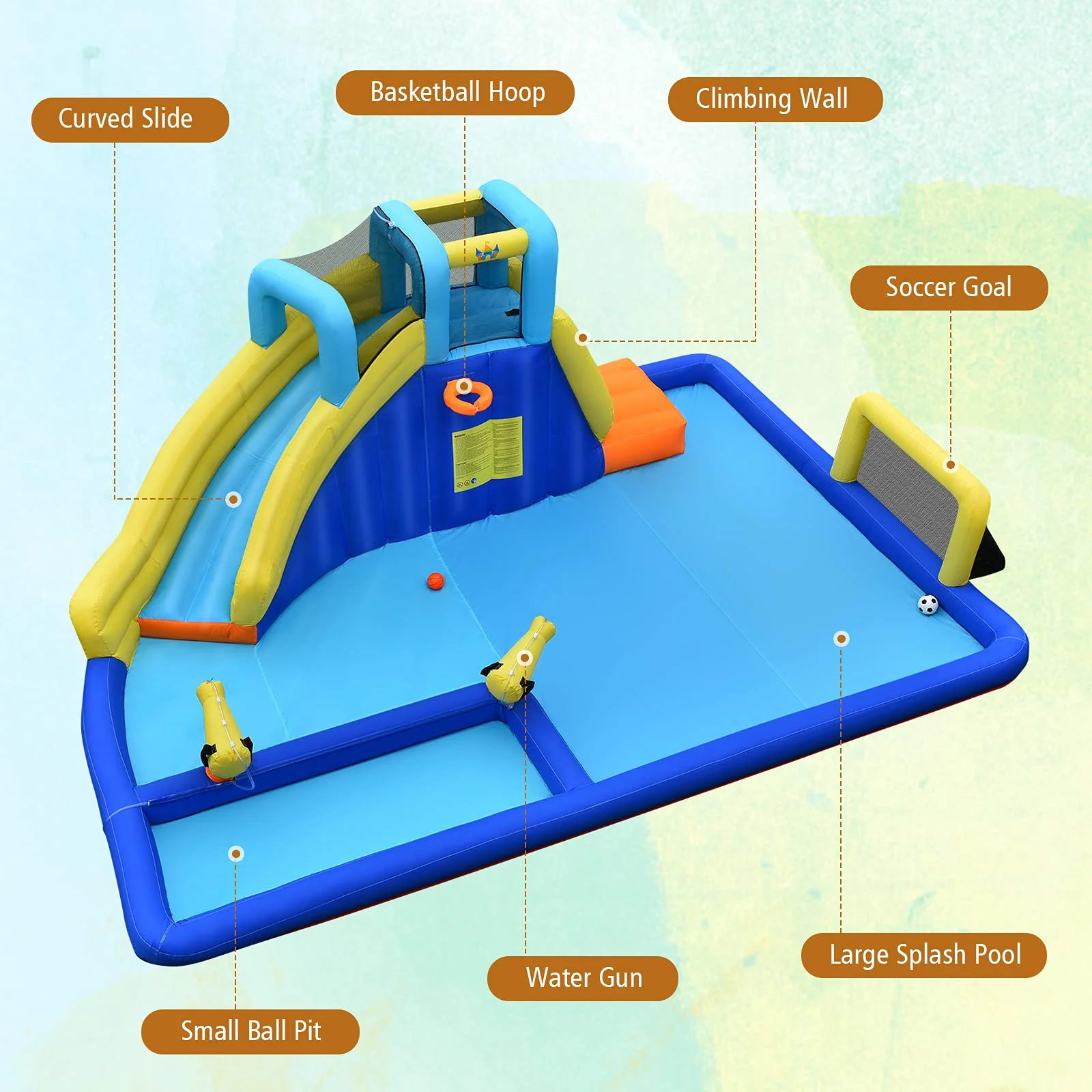HONEY JOY Inflatable Water Jumping House with Water Sprayers & Blower - Image 8