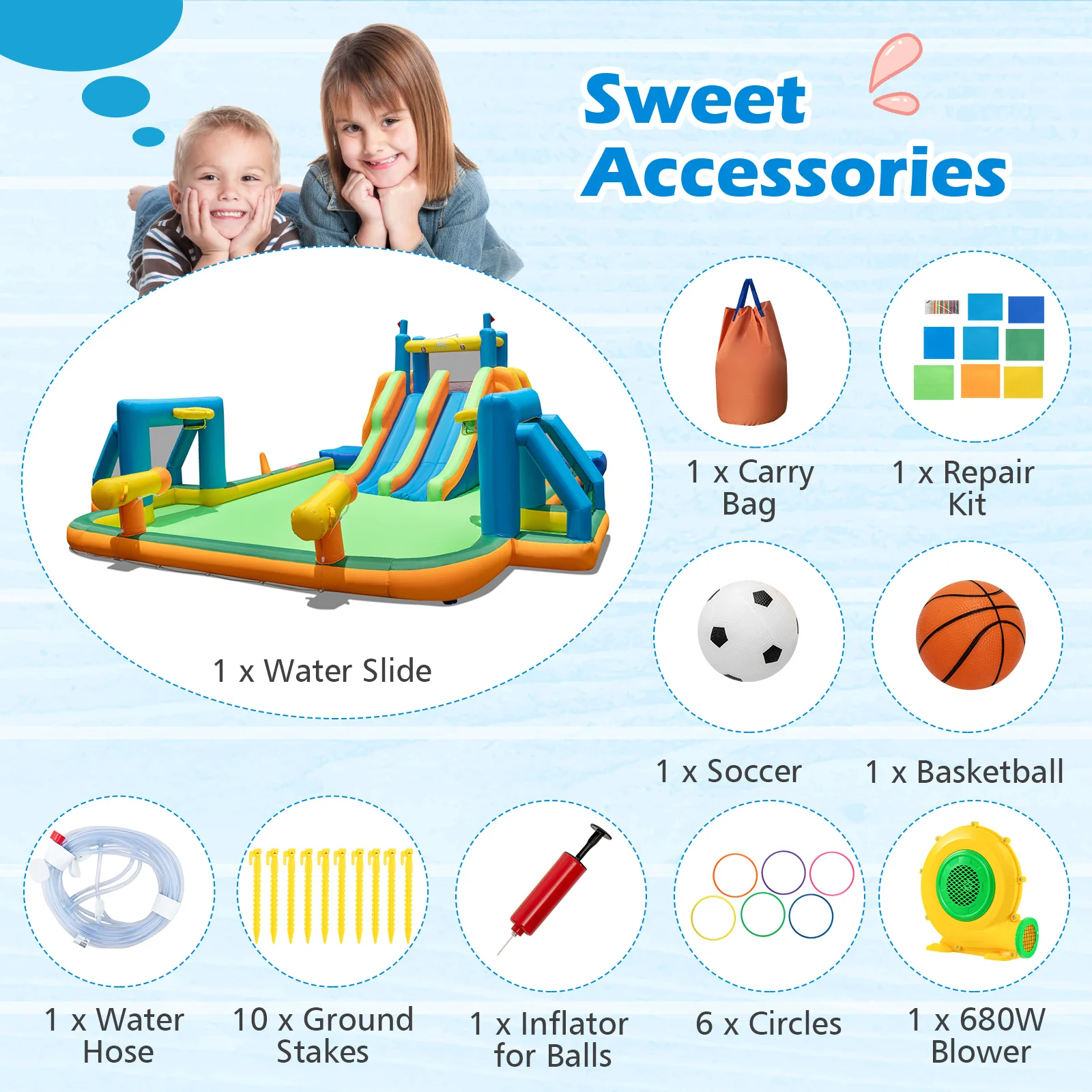 HONEY JOY Inflatable Water Slide, 19x17FT Large Waterslide Park w/Dual Long Slides & Climbing Walls - Image 11