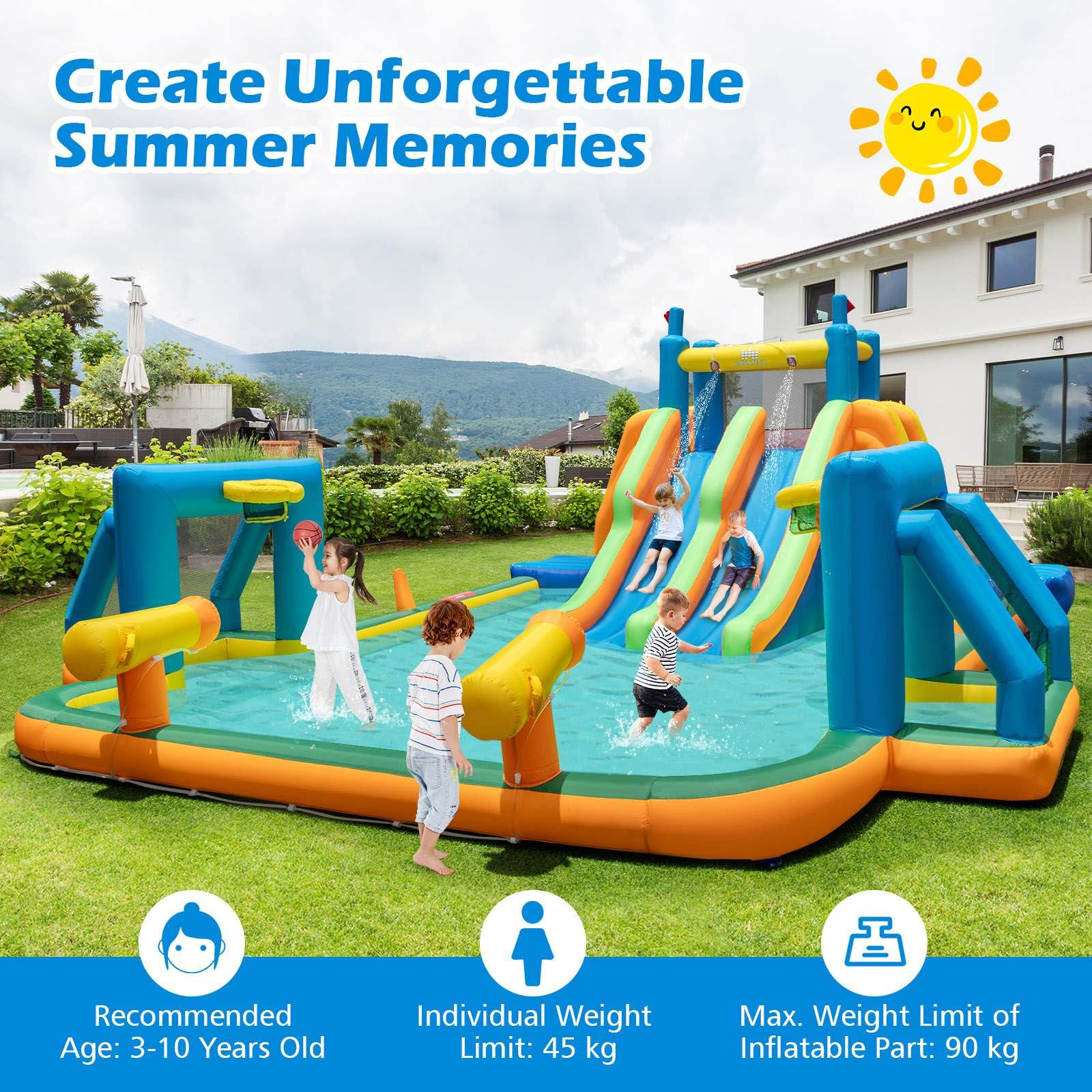 HONEY JOY Inflatable Water Slide, 19x17FT Large Waterslide Park w/Dual Long Slides & Climbing Walls - Image 5