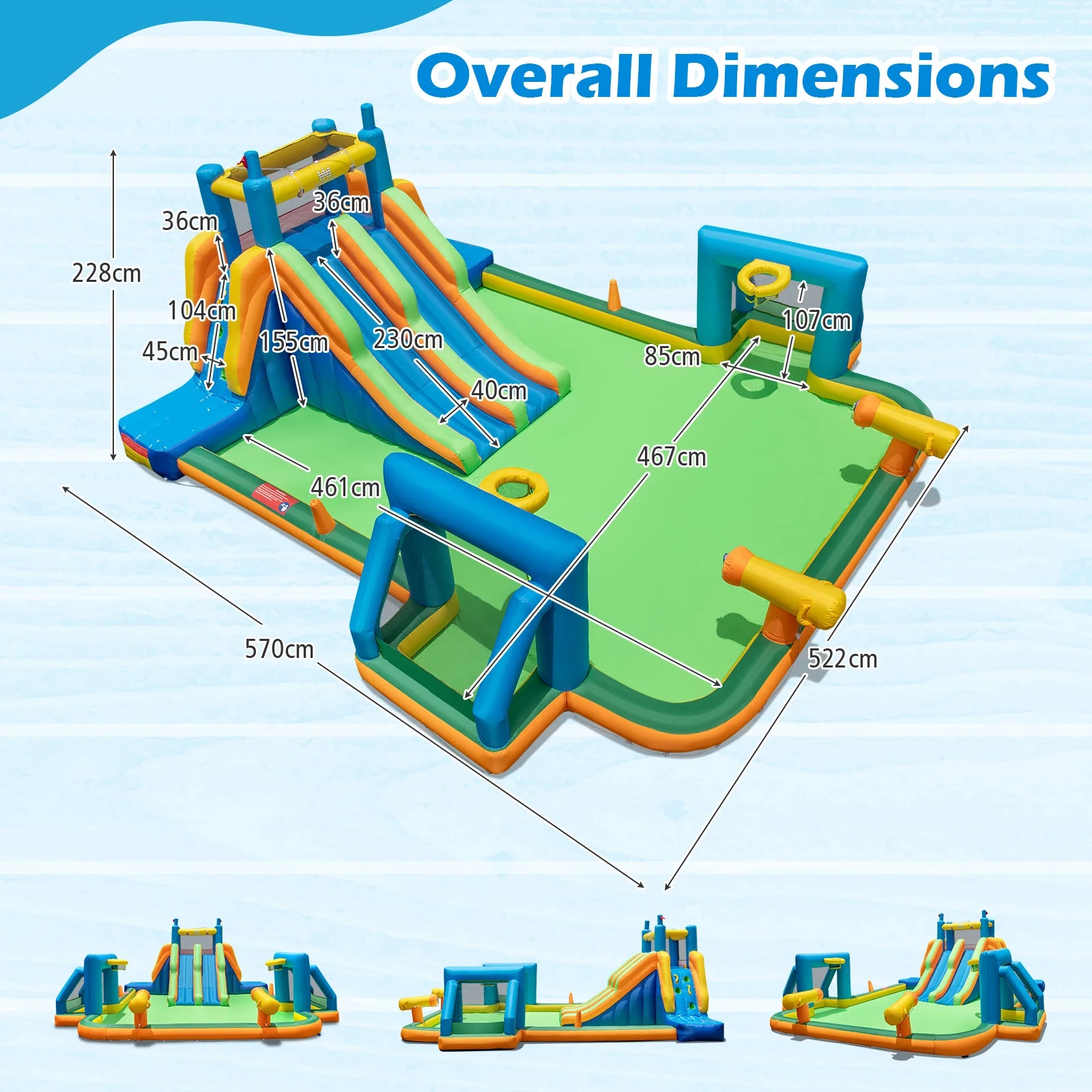 HONEY JOY Inflatable Water Slide, 19x17FT Large Waterslide Park w/Dual Long Slides & Climbing Walls - Image 6