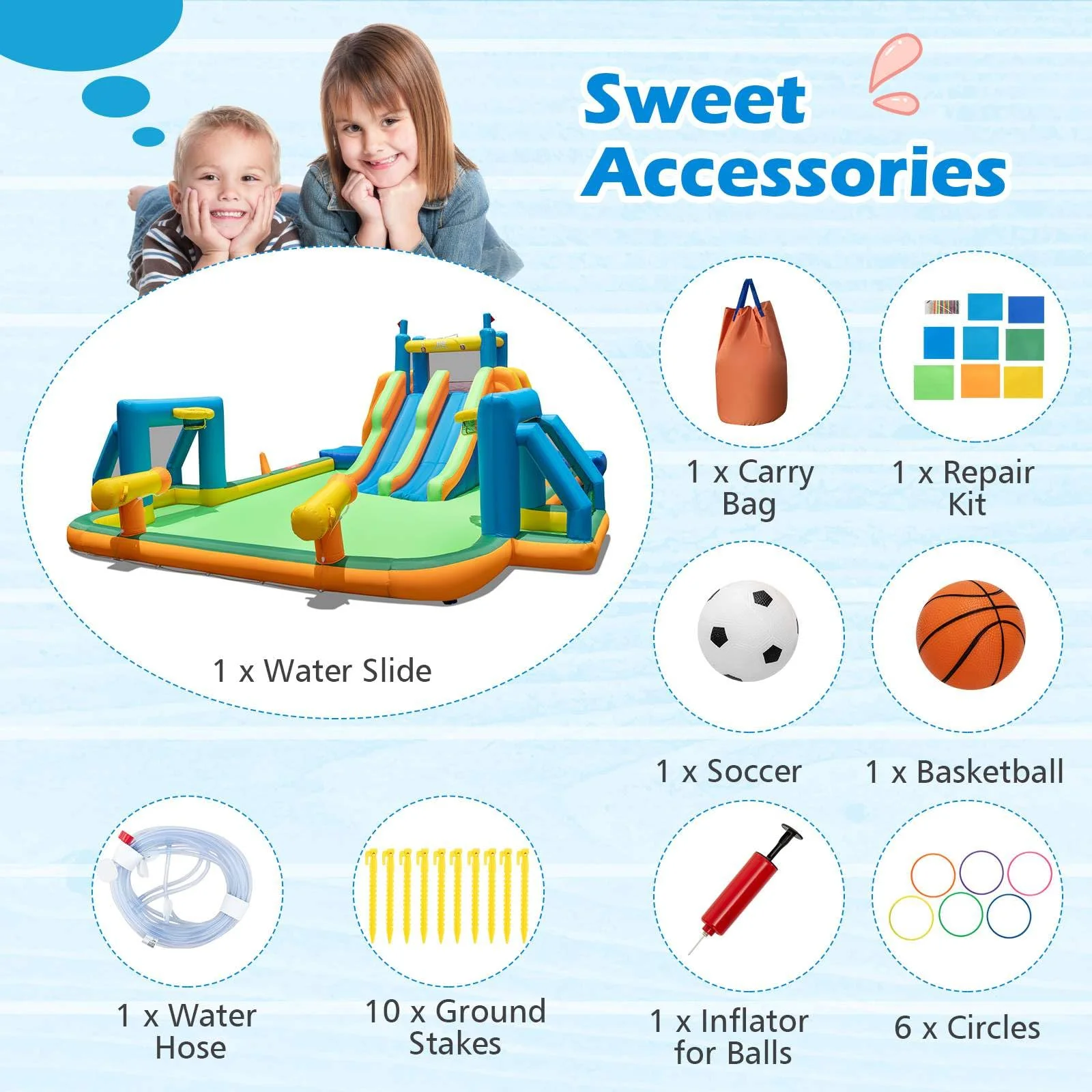 HONEY JOY Inflatable Water Slide, 19x17FT Large Waterslide Park w/Dual Long Slides & Climbing Walls - Image 7