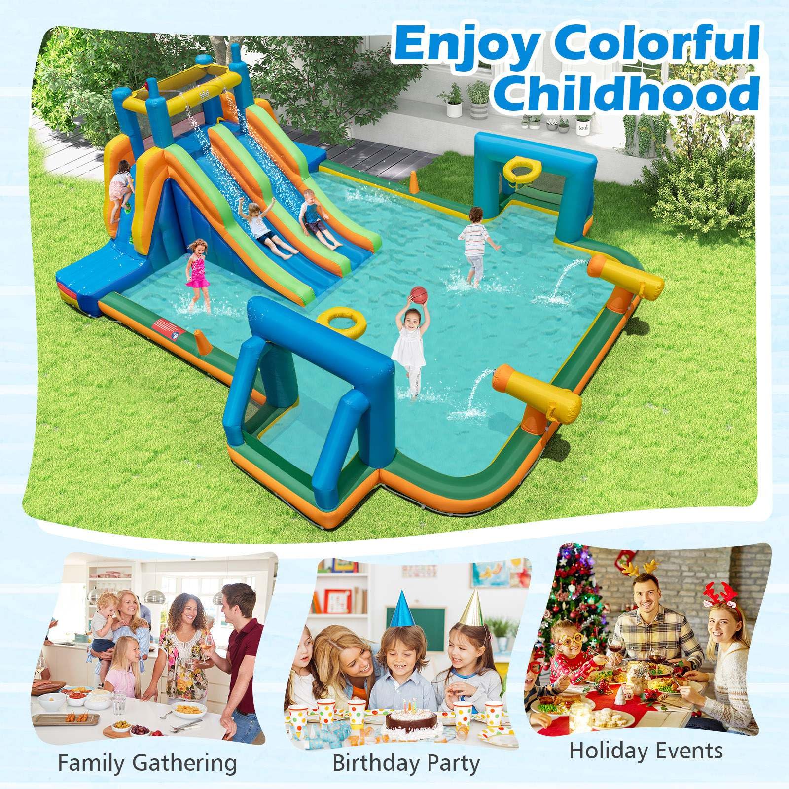 HONEY JOY Inflatable Water Slide, 19x17FT Large Waterslide Park w/Dual Long Slides & Climbing Walls - Image 8