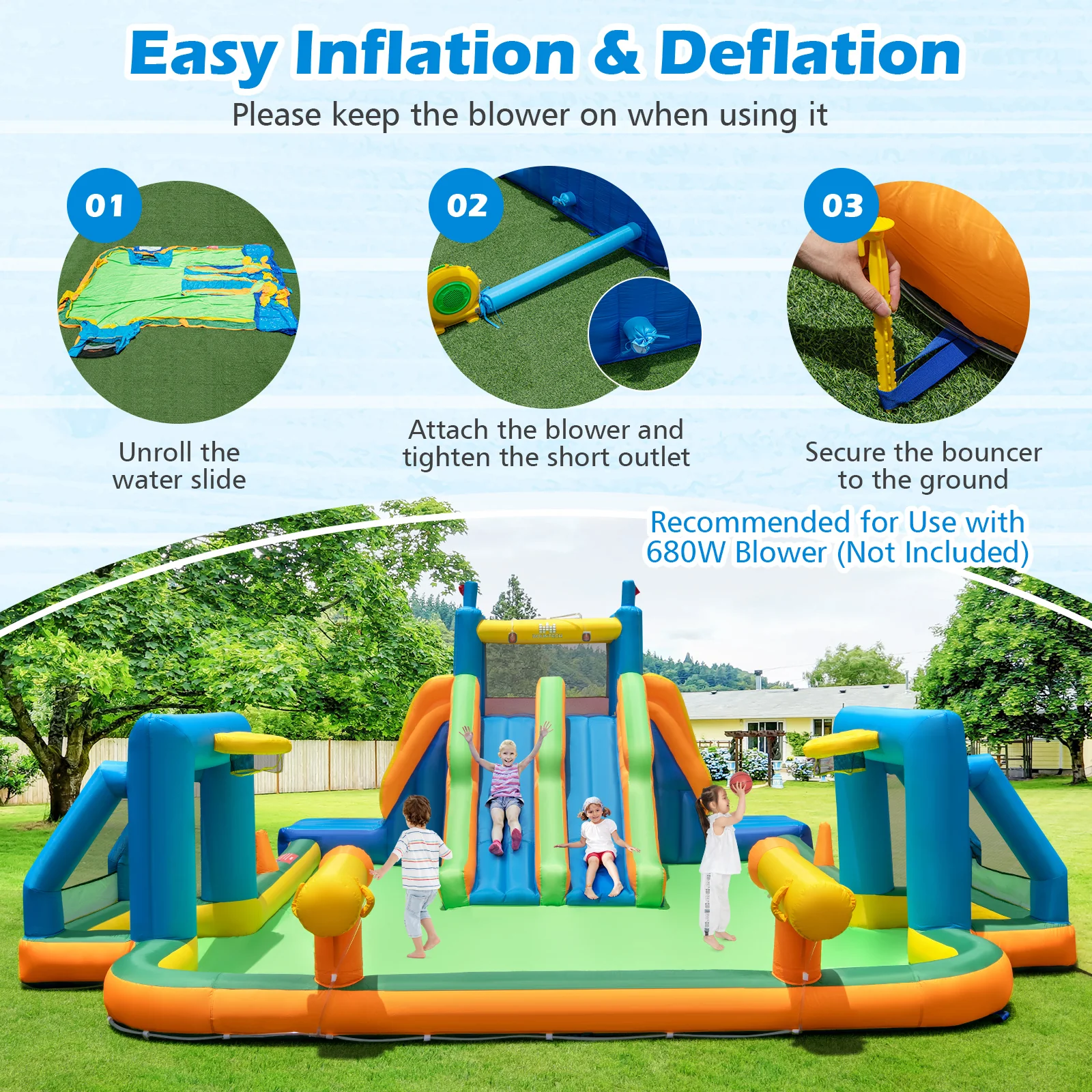 HONEY JOY Inflatable Water Slide, 19x17FT Large Waterslide Park w/Dual Long Slides & Climbing Walls - Image 9