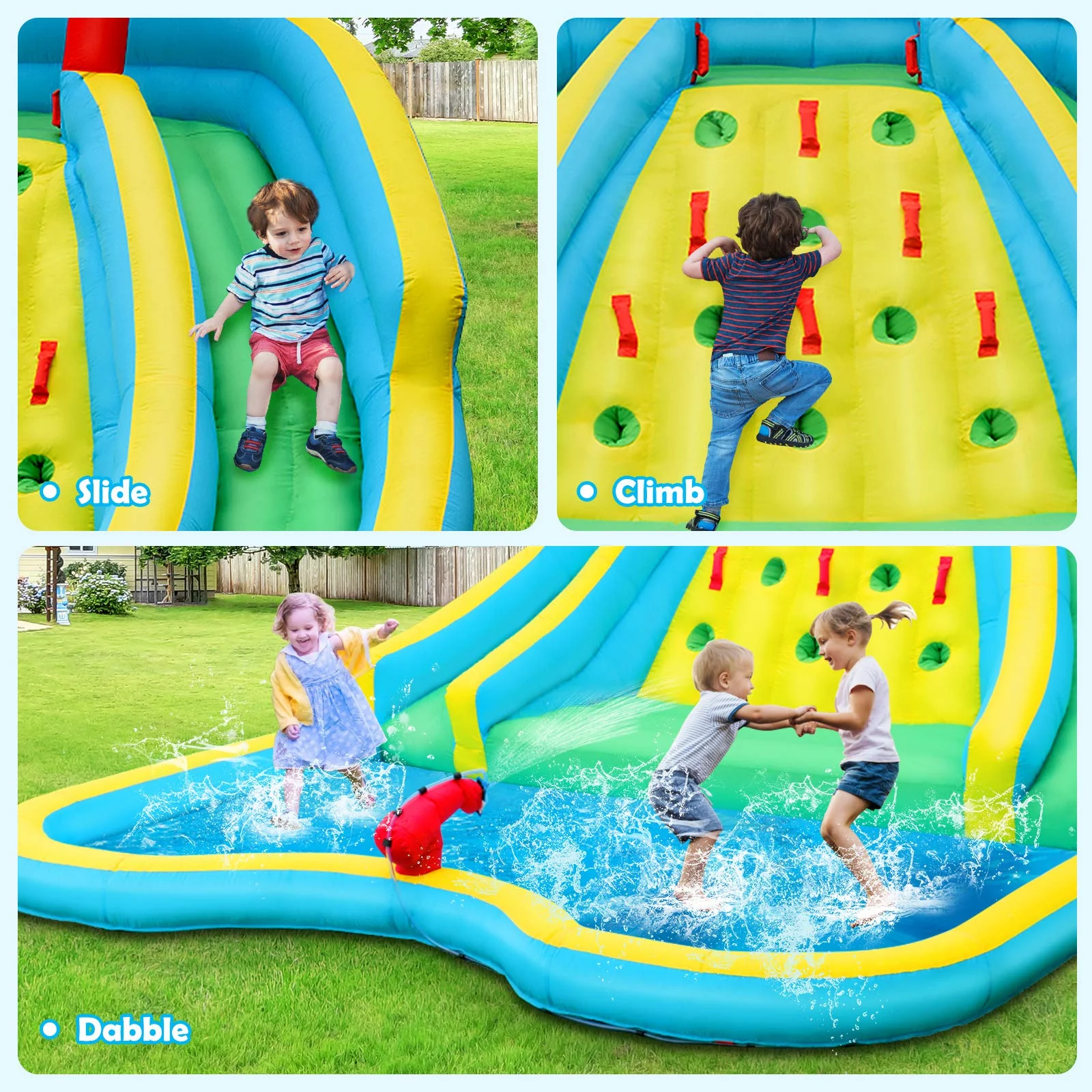 HONEY JOY Inflatable Water Slide, 452 x 365 x 233CM Giant Water Park for Kids w/Double Long Slides, Climbing Wall - Image 2