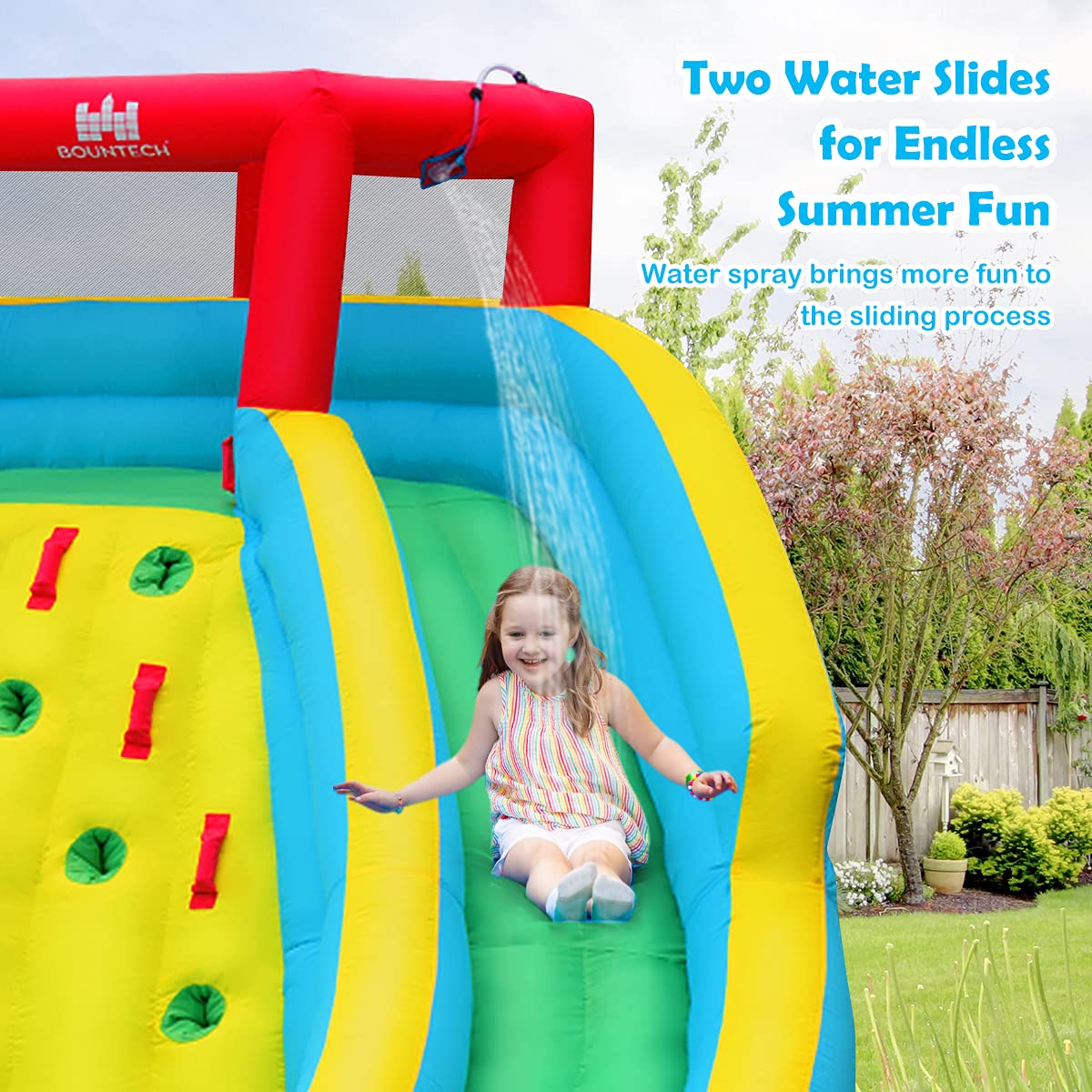 HONEY JOY Inflatable Water Slide, 452 x 365 x 233CM Giant Water Park for Kids w/Double Long Slides - Image 4