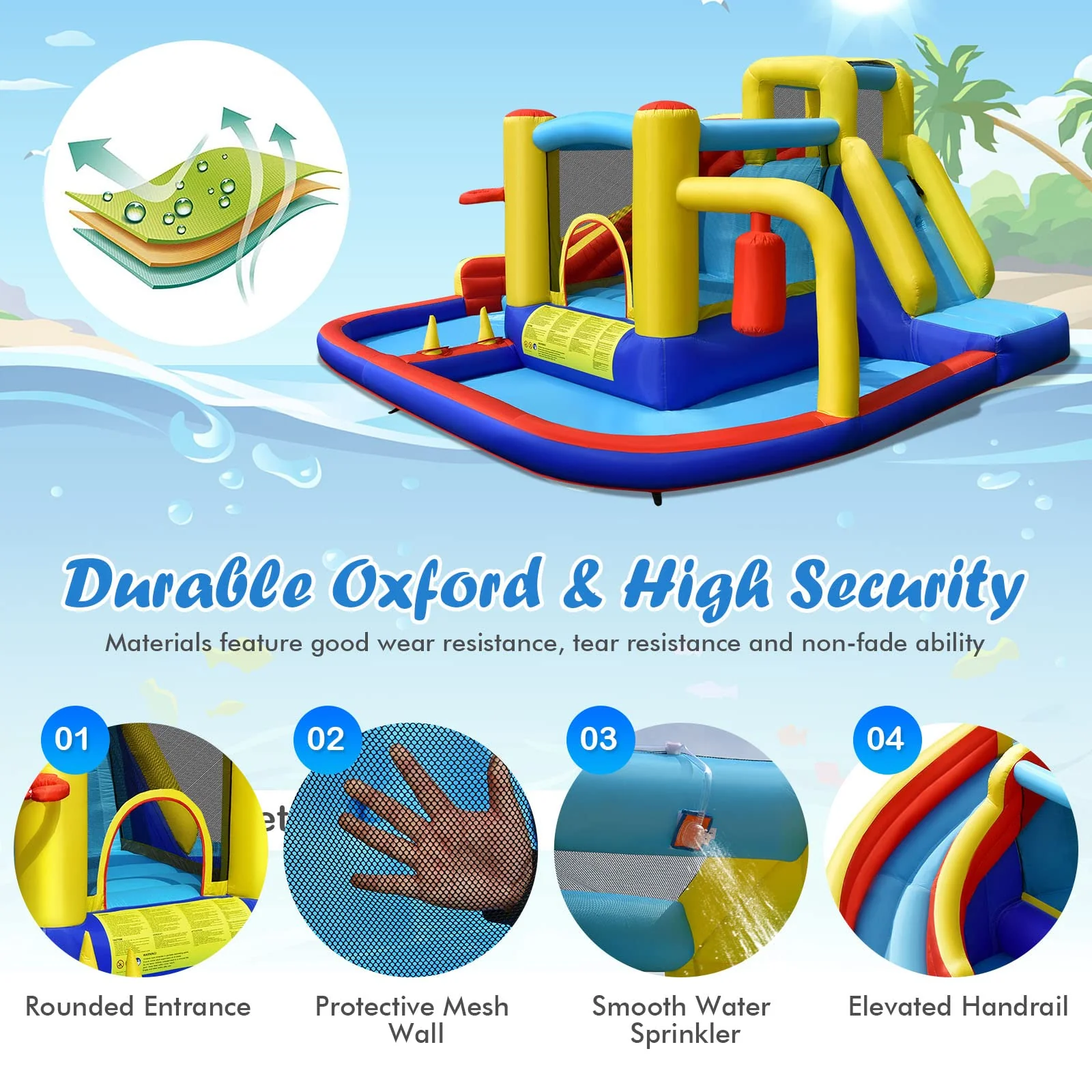 HONEY JOY Inflatable Water Slide, 7-in-1 Outdoor Kids Water Bounce House Jumping Castle - Image 3