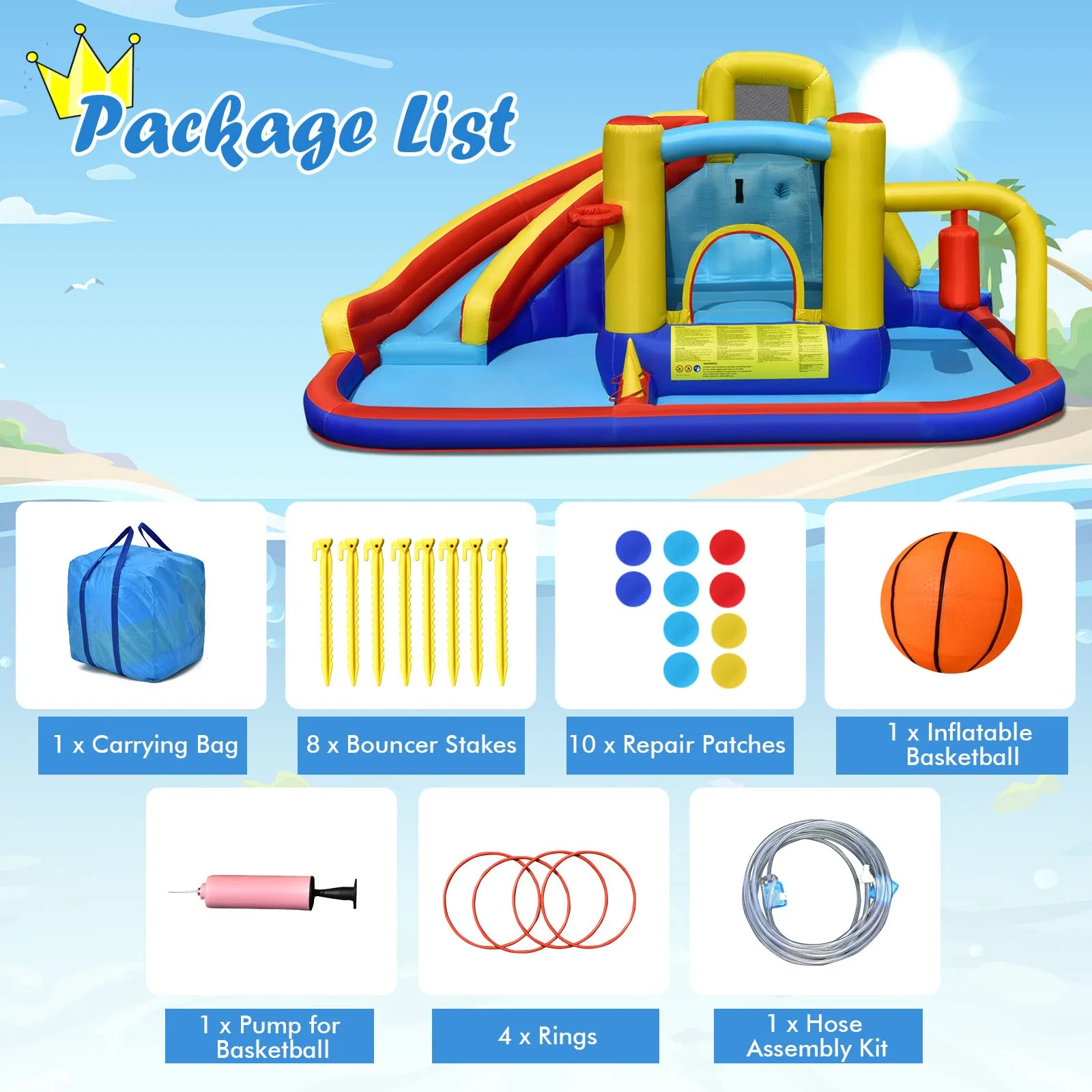 HONEY JOY Inflatable Water Slide, 7-in-1 Outdoor Kids Water Bounce House Jumping Castle - Image 5