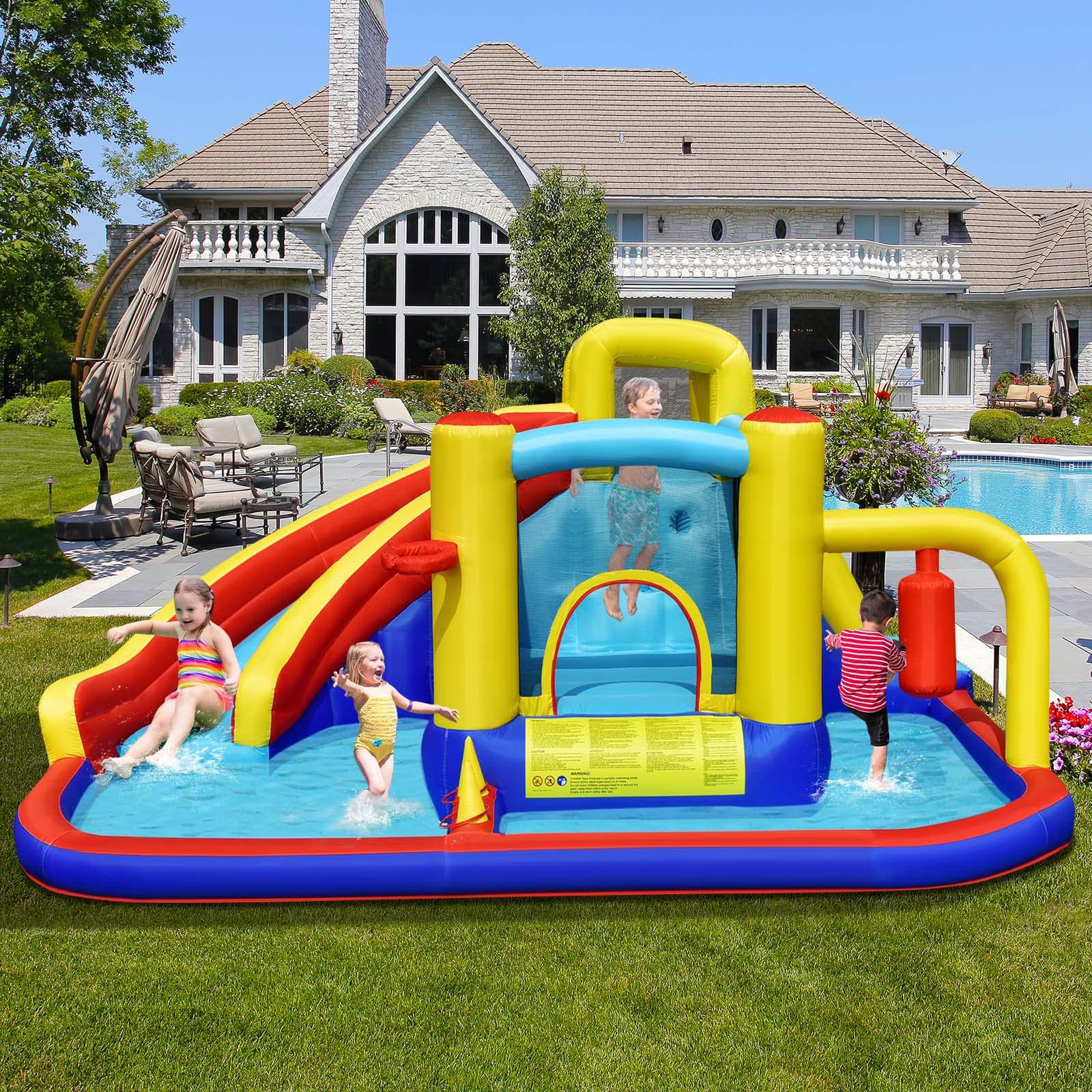 HONEY JOY Inflatable Water Slide, 7-in-1 Outdoor Kids Water Bounce House Jumping Castle - Image 9