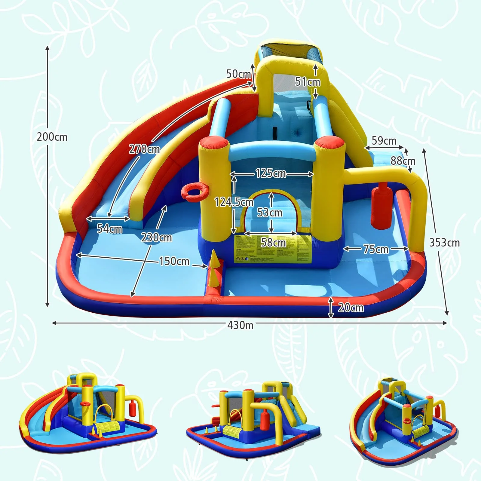 HONEY JOY Inflatable Water Slide, 7-in-1 Outdoor Kids Water Bounce House Jumping Castle w/Combo Water Slide, Splash Pool - Image 4