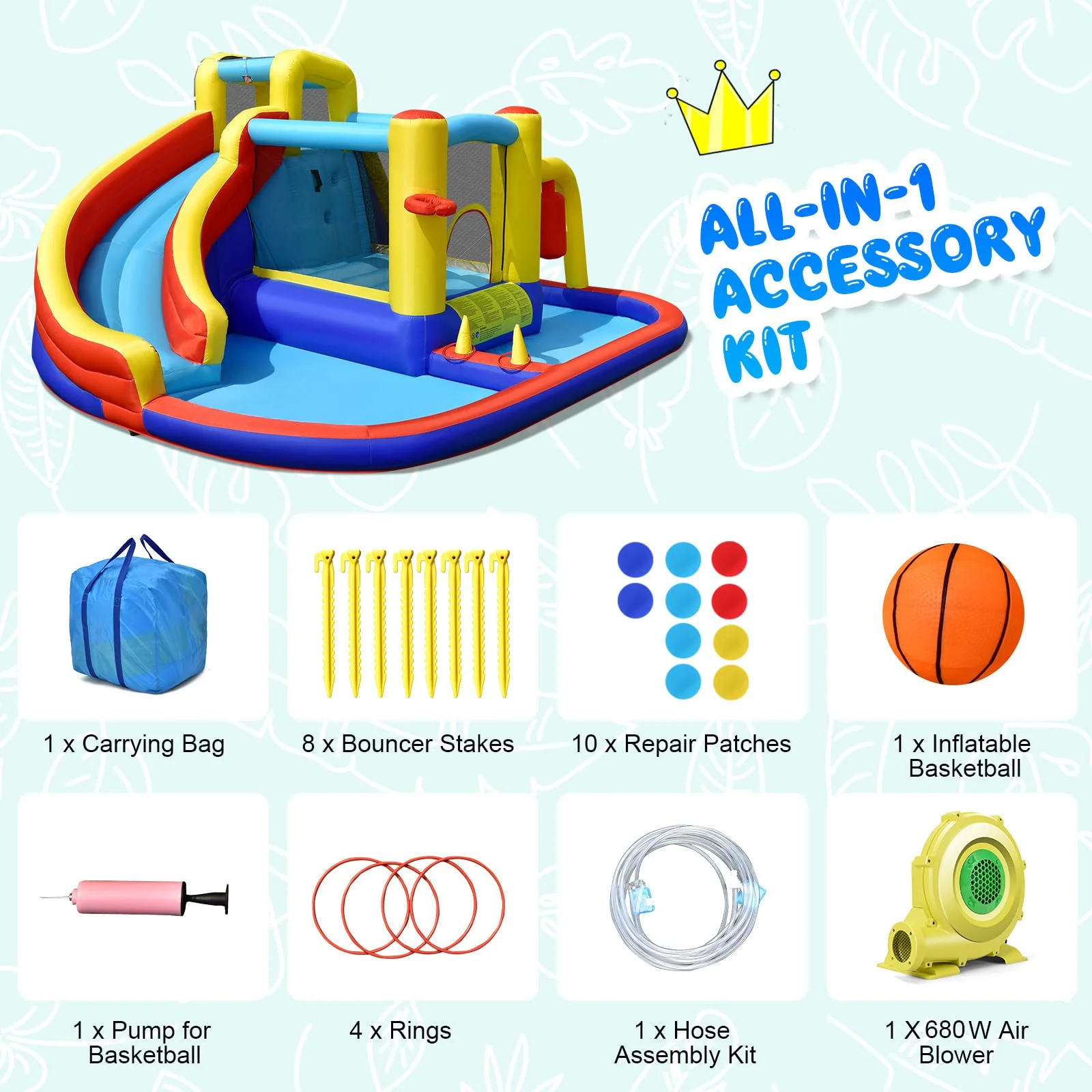 HONEY JOY Inflatable Water Slide, 7-in-1 Outdoor Kids Water Bounce House Jumping Castle w/Combo Water Slide, Splash Pool - Image 6