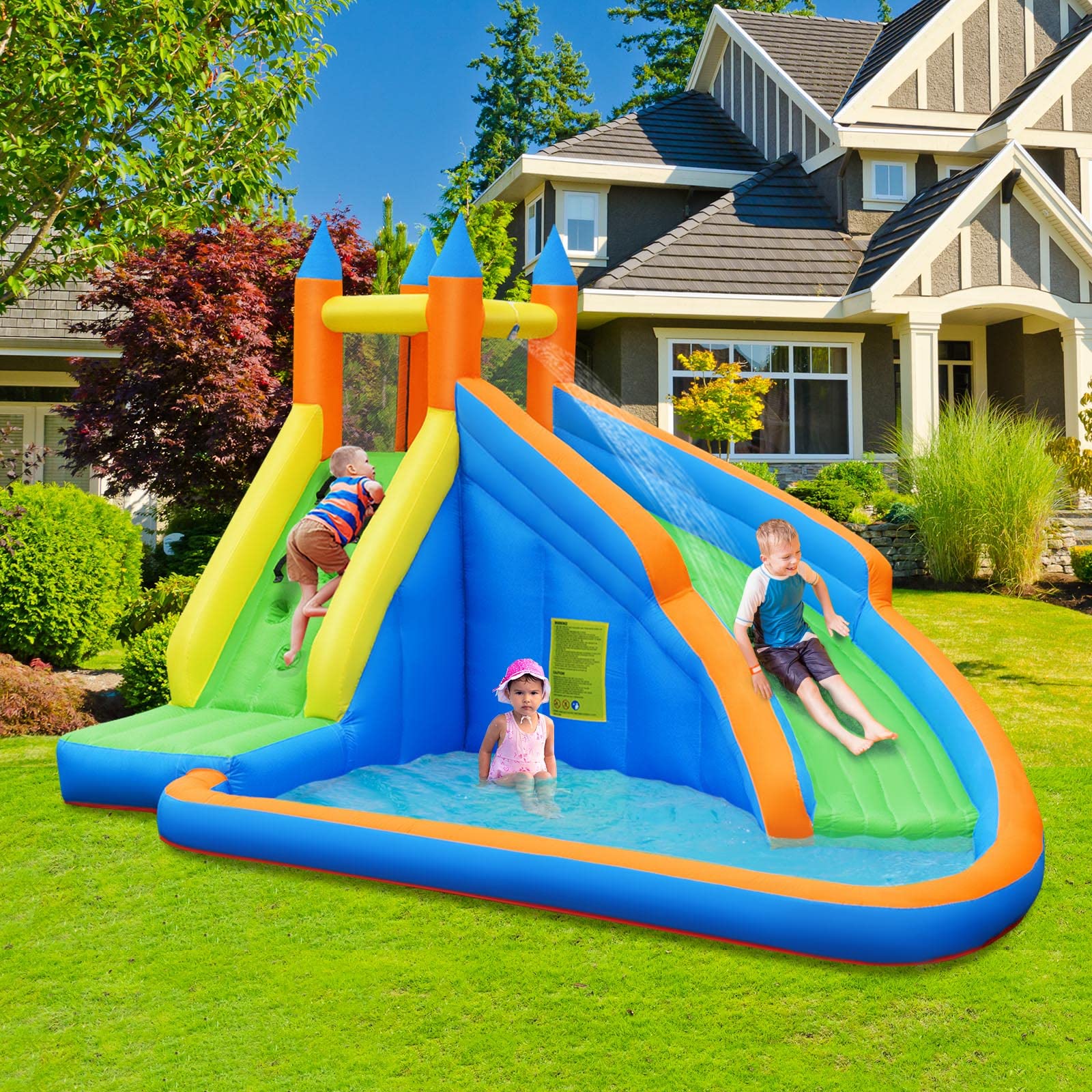 HONEY JOY Inflatable Water Slide Bouncer, Children Wet & Dry Bounce House with Climbing Wall (with 450W Blower) - Image 5