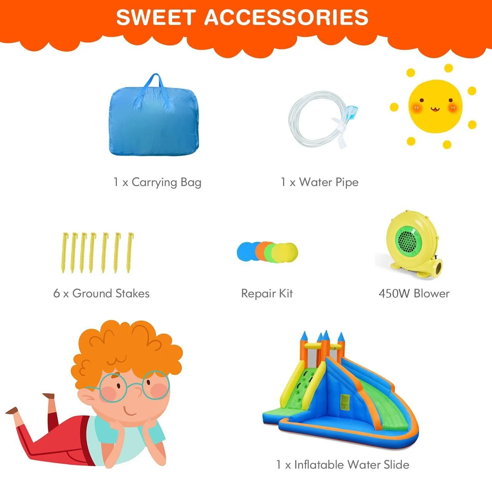 HONEY JOY Inflatable Water Slide Bouncer, Children Wet & Dry Bounce House with Climbing Wall (with 450W Blower) - Image 6