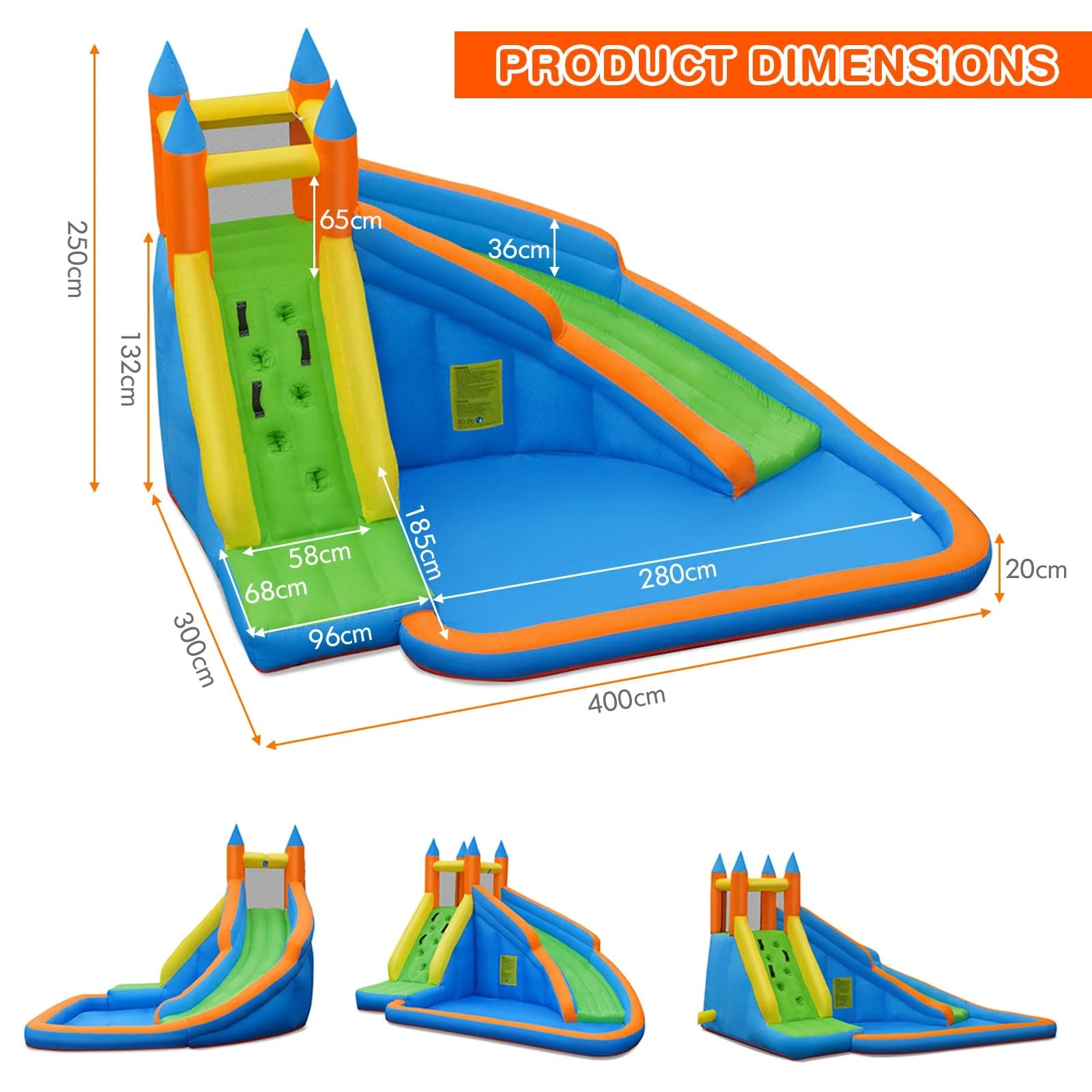HONEY JOY Inflatable Water Slide Bouncer, Children Wet & Dry Bounce House with Climbing Wall (with 450W Blower) - Image 7