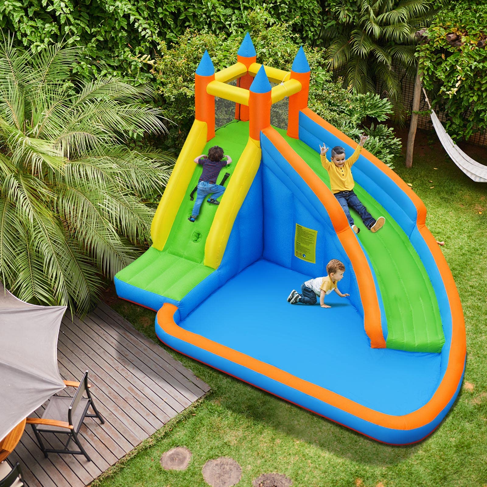 HONEY JOY Inflatable Water Slide Bouncer, Children Wet & Dry Bounce House with Climbing Wall (with 450W Blower) - Image 9