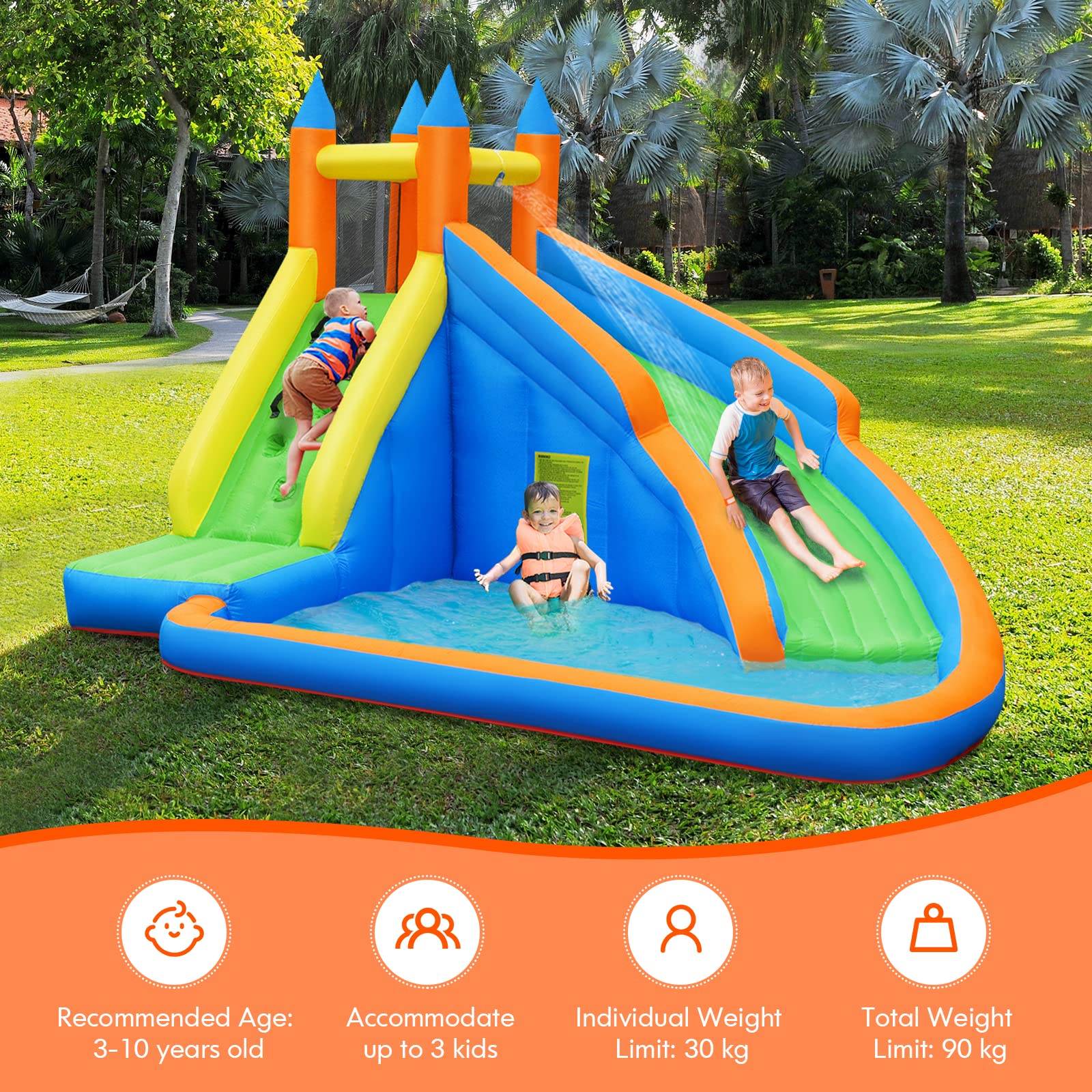HONEY JOY Inflatable Water Slide Bouncer, Children Wet & Dry Bounce House with Climbing Wall - Image 3