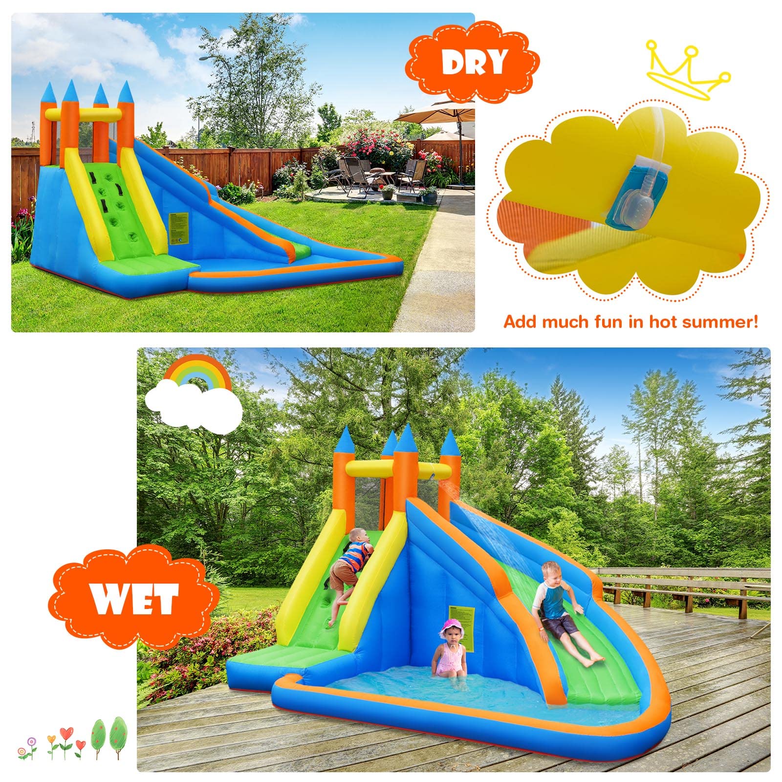 HONEY JOY Inflatable Water Slide Bouncer, Children Wet & Dry Bounce House with Climbing Wall - Image 8