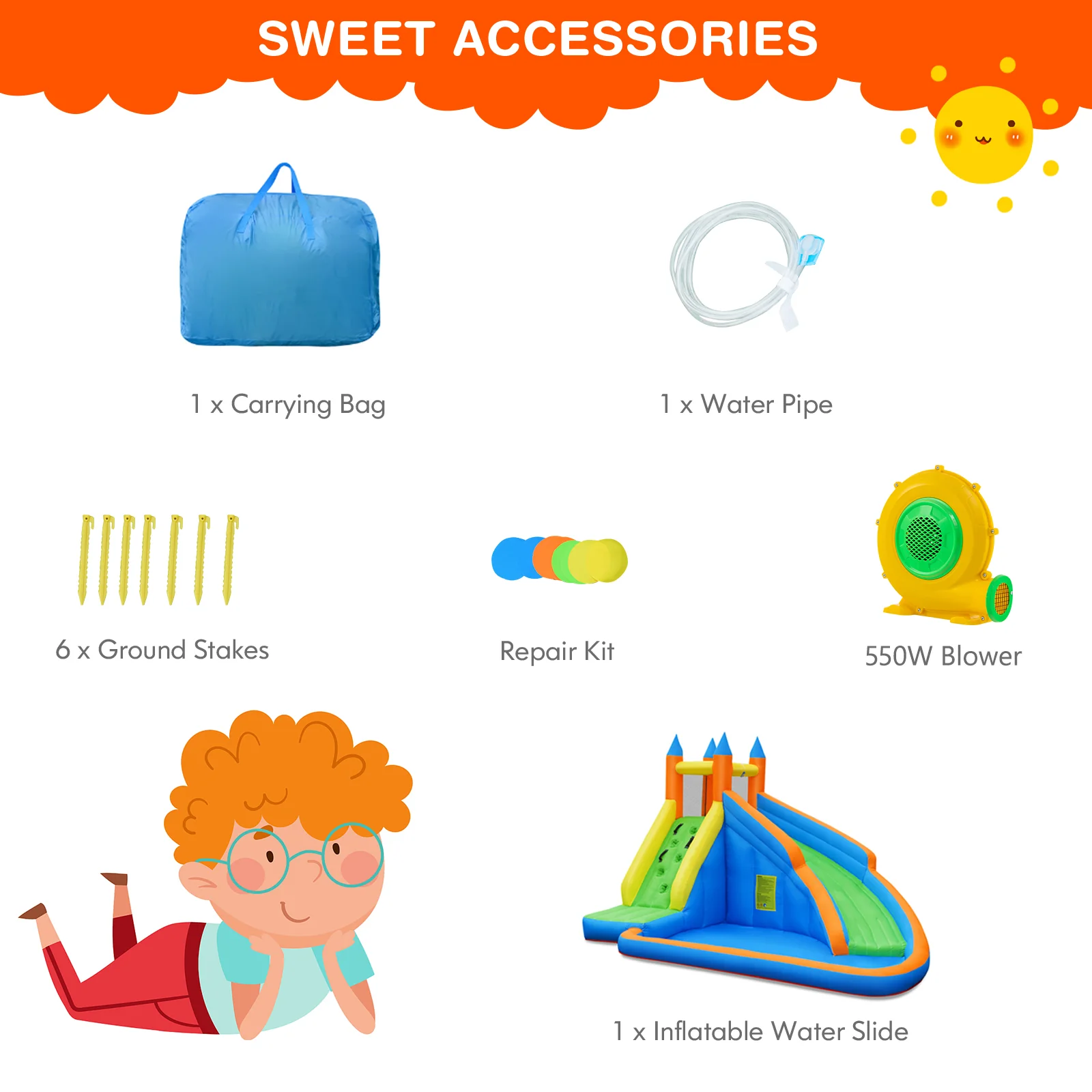 HONEY JOY Inflatable Water Slide Bouncer, Children Wet & Dry Bounce House with Climbing Wall - Image 9