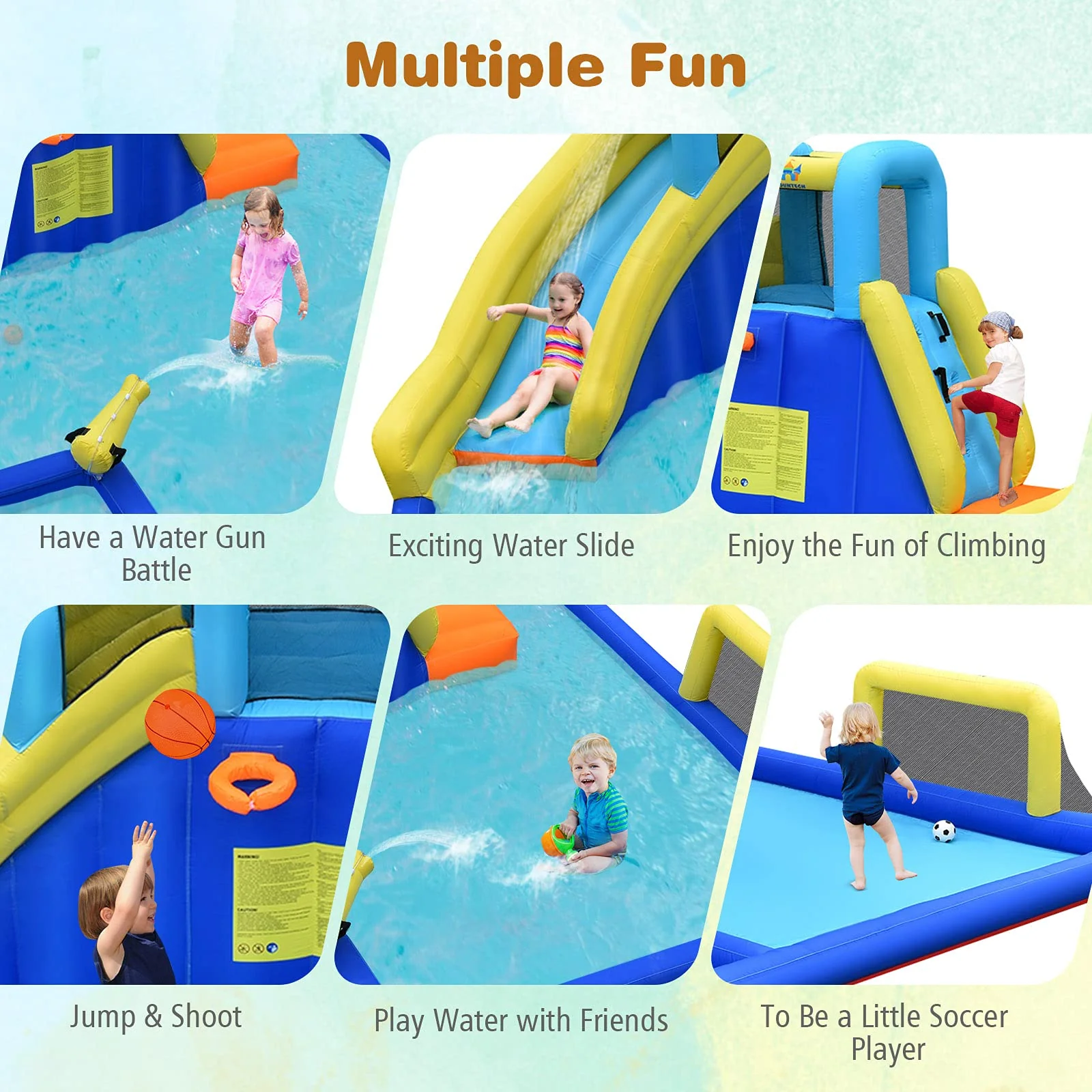 HONEY JOY Inflatable Water Slide for Kids, 6-in-1 Kids Giant Water Park w/Large Water Soccer Splash Pool with 680W Blower - Image 4