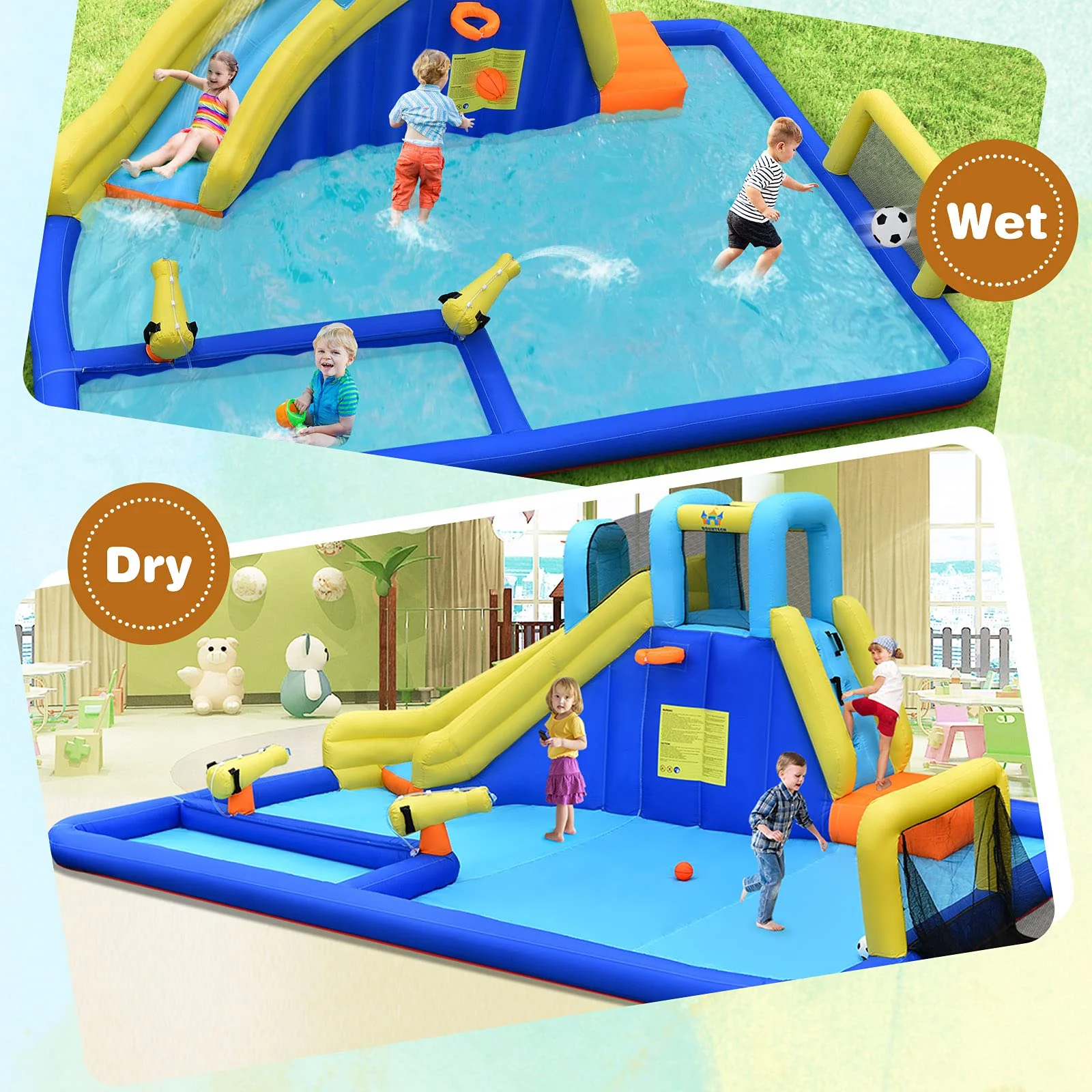 HONEY JOY Inflatable Water Slide for Kids, 6-in-1 Kids Giant Water Park w/Large Water Soccer Splash Pool with 680W Blower - Image 5