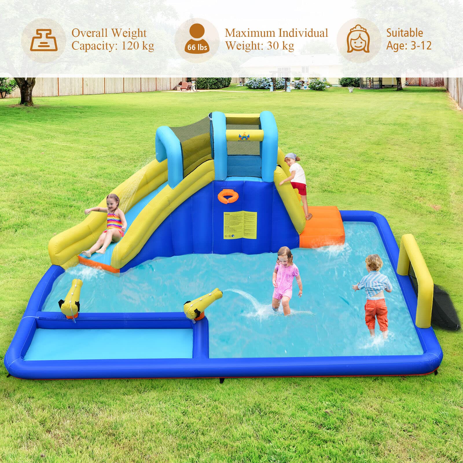 HONEY JOY Inflatable Water Slide for Kids, 6-in-1 Kids Giant Water Park w/Large Water Soccer Splash Pool with 680W Blower - Image 6