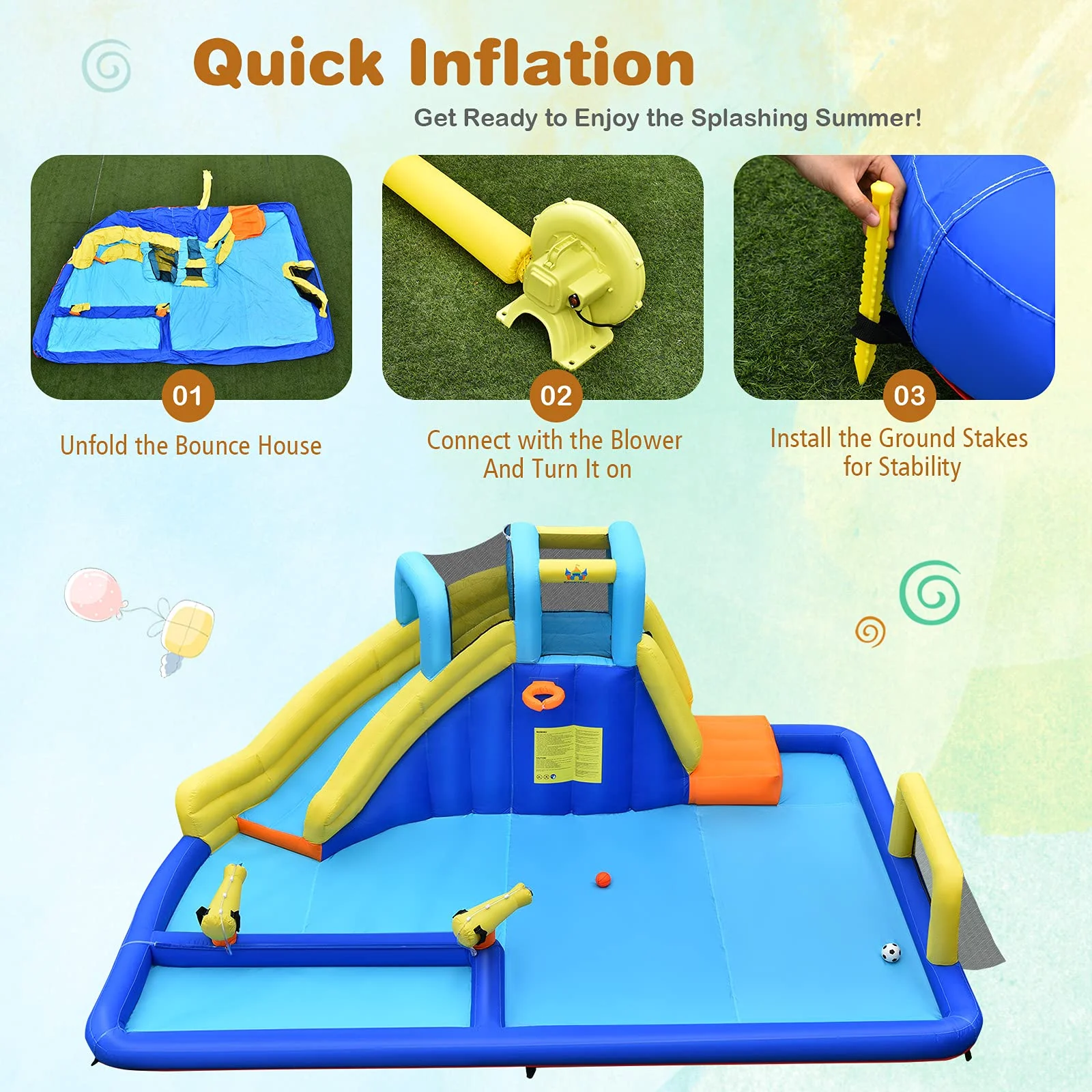 HONEY JOY Inflatable Water Slide for Kids, 6-in-1 Kids Giant Water Park w/Large Water Soccer Splash Pool with 680W Blower - Image 9