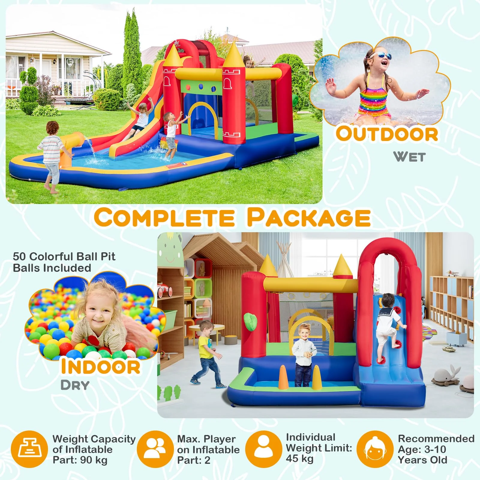 HONEY JOY Inflatable Water Slide, Outdoor Water Park Bouncy House with Ring-tossing with 680W Blower - Image 4