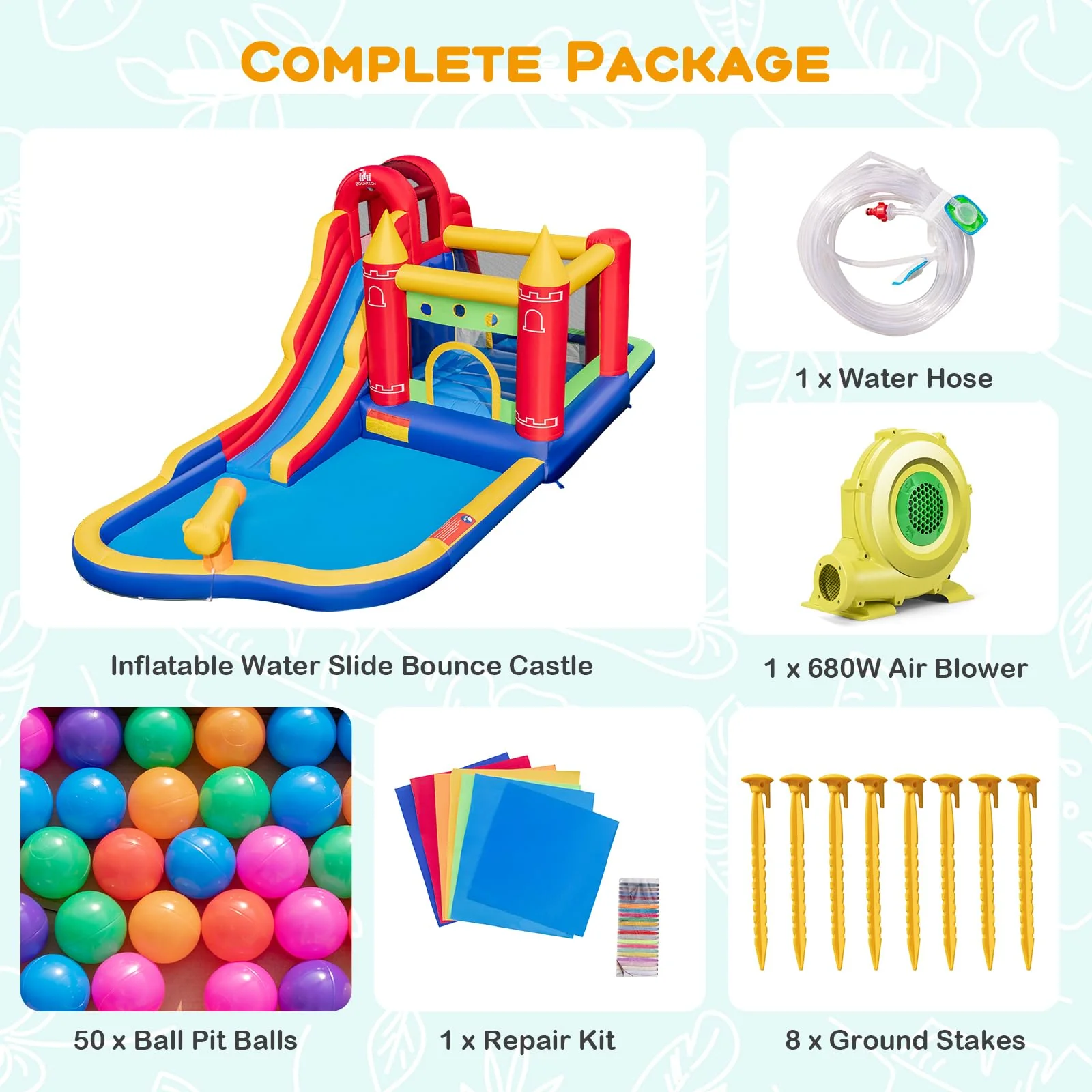 HONEY JOY Inflatable Water Slide, Outdoor Water Park Bouncy House with Ring-tossing with 680W Blower - Image 5