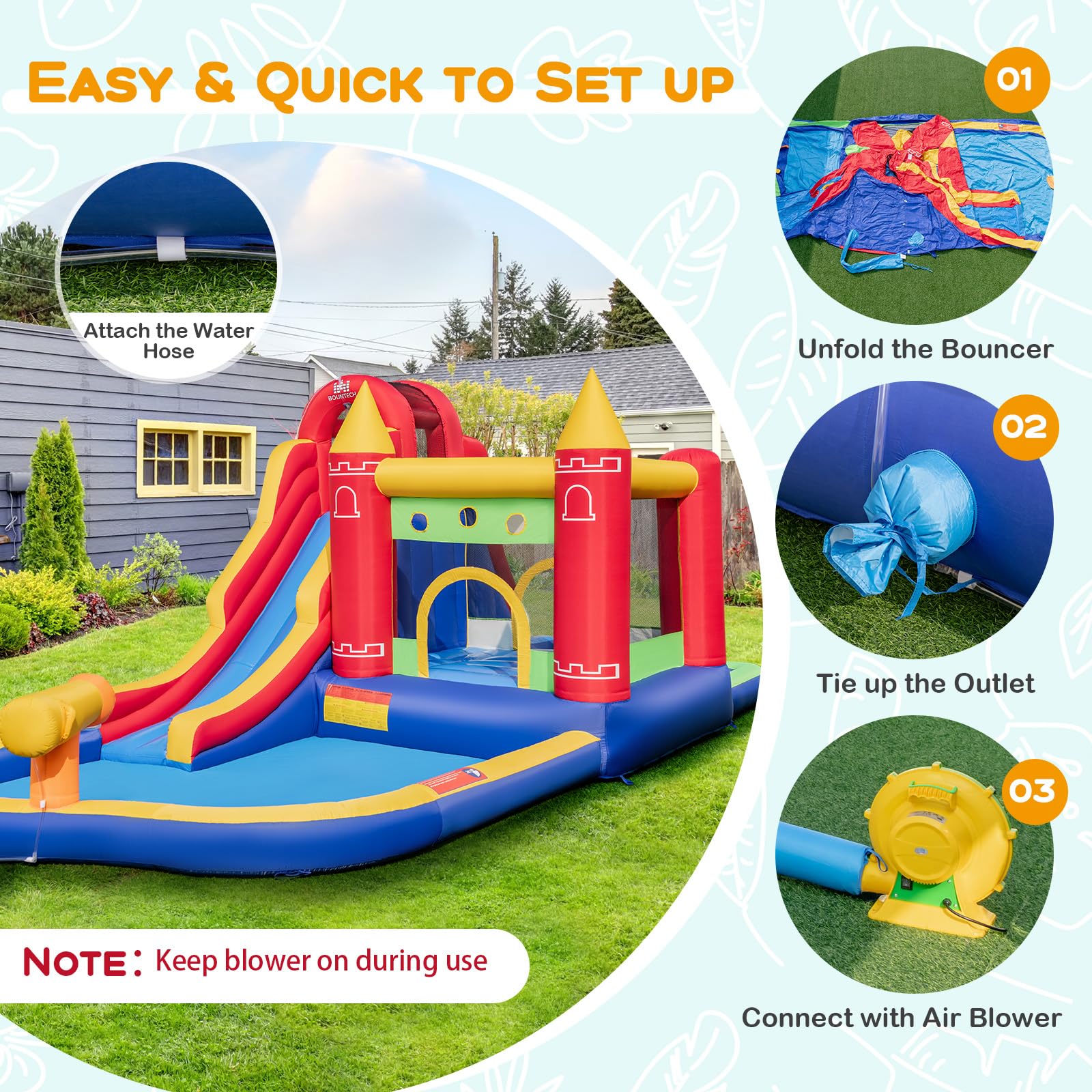 HONEY JOY Inflatable Water Slide, Outdoor Water Park Bouncy House with Ring-tossing with 680W Blower - Image 6