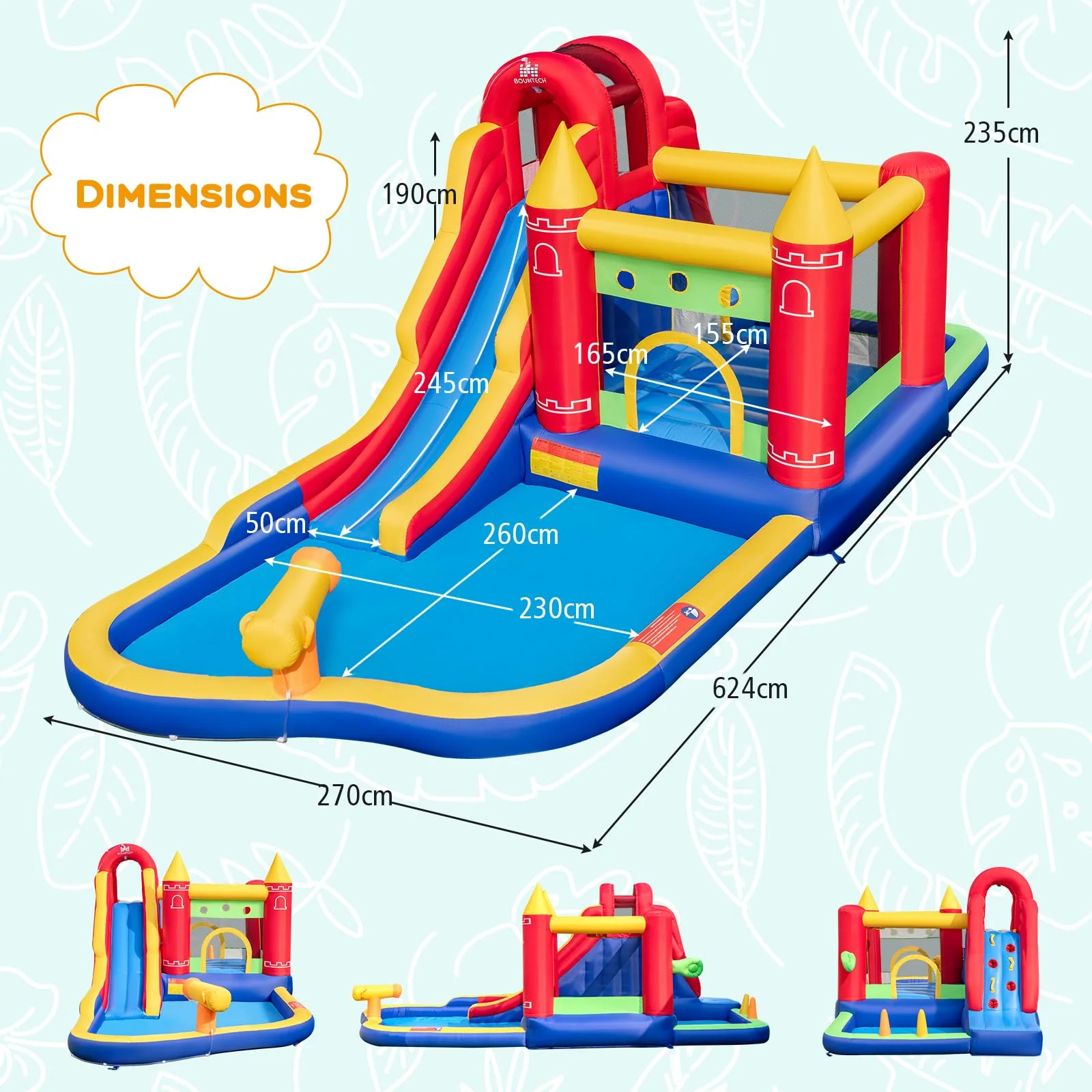 HONEY JOY Inflatable Water Slide, Outdoor Water Park Bouncy House with Ring-tossing with 680W Blower - Image 7