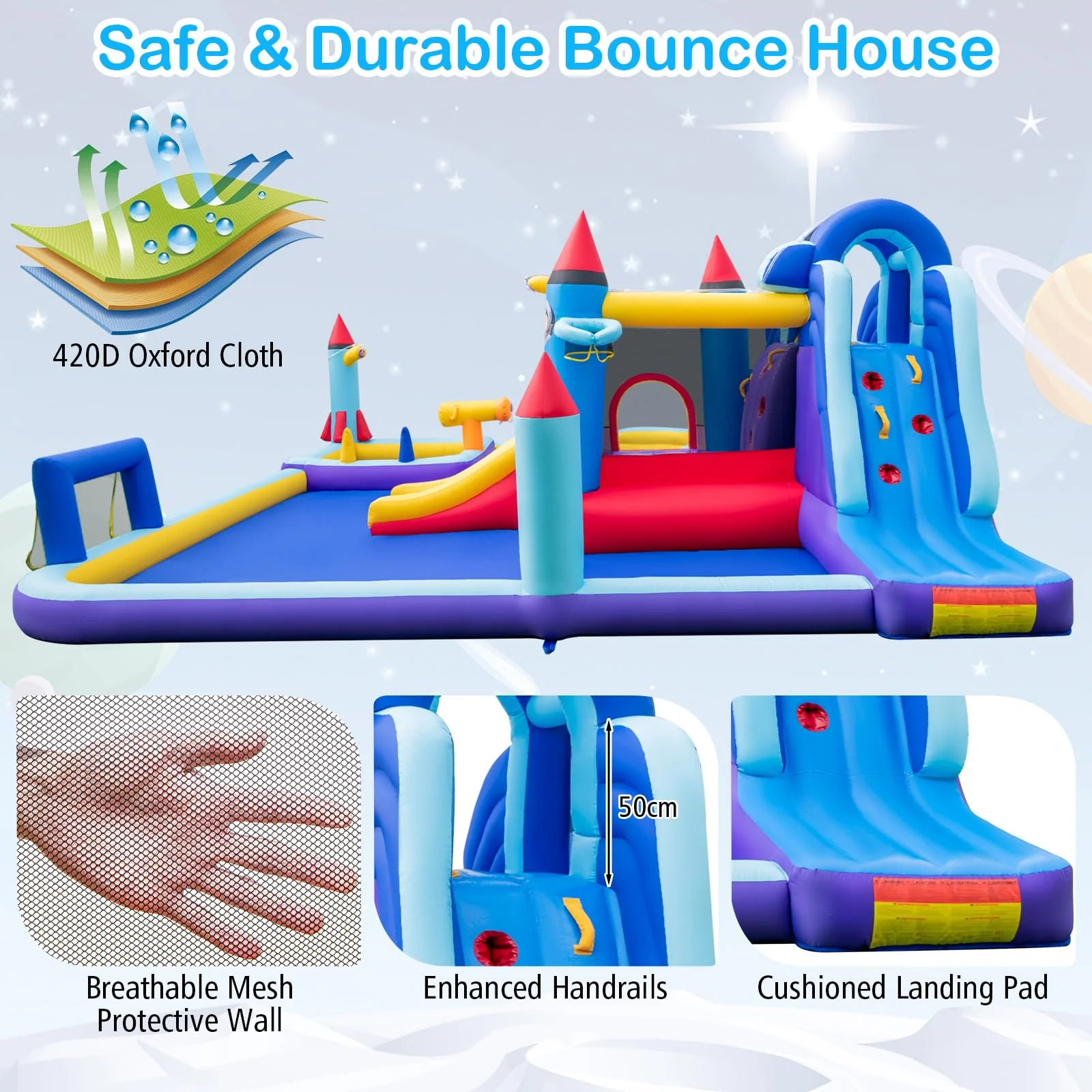 HONEY JOY Inflatable Water Slide Park, Kids Inflatable Jumping Castle w/2 Slides - Image 4