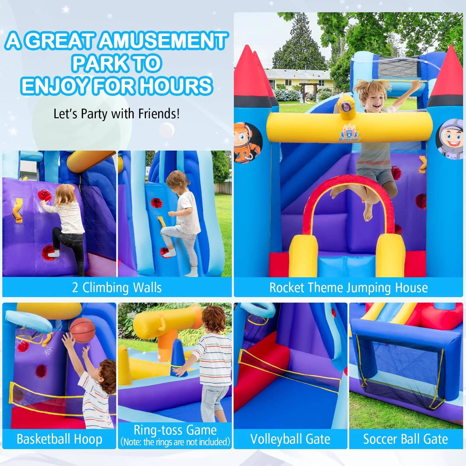 HONEY JOY Inflatable Water Slide Park, Kids Inflatable Jumping Castle w/2 Slides - Image 7