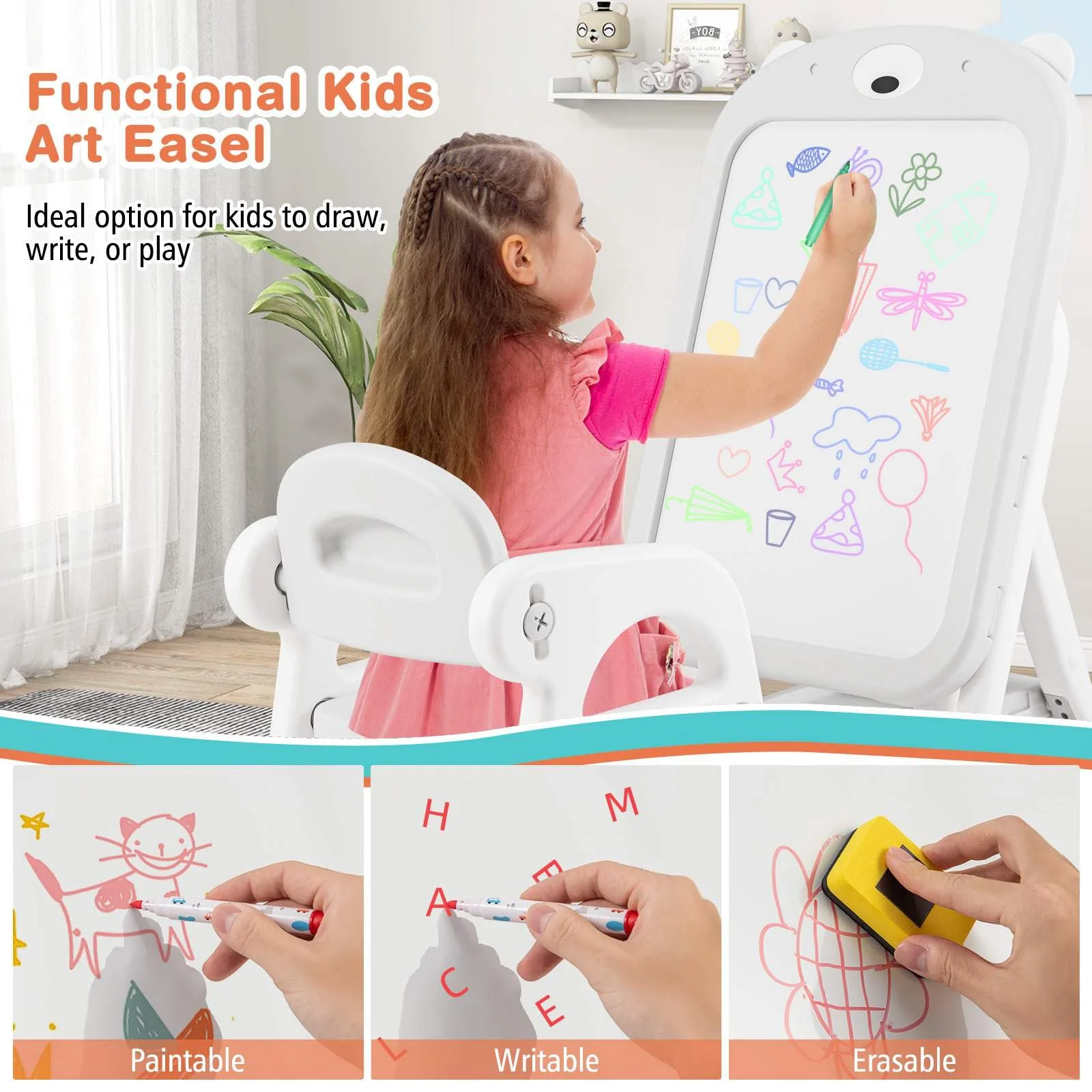 HONEY JOY Kids Art Easel and Chair Set - Image 5