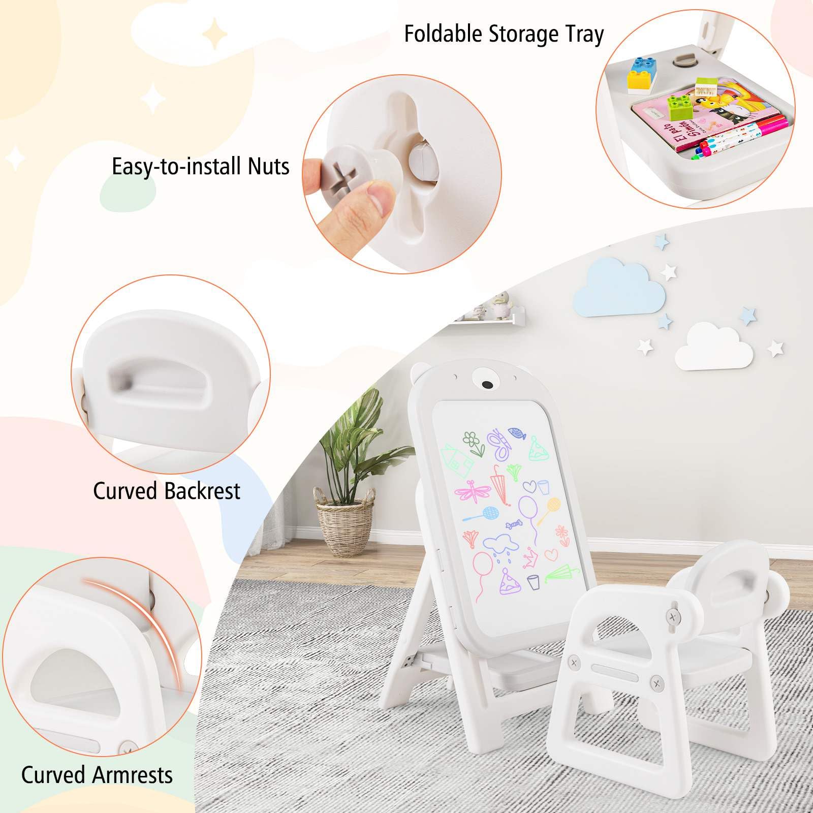 HONEY JOY Kids Art Easel and Chair Set - Image 7