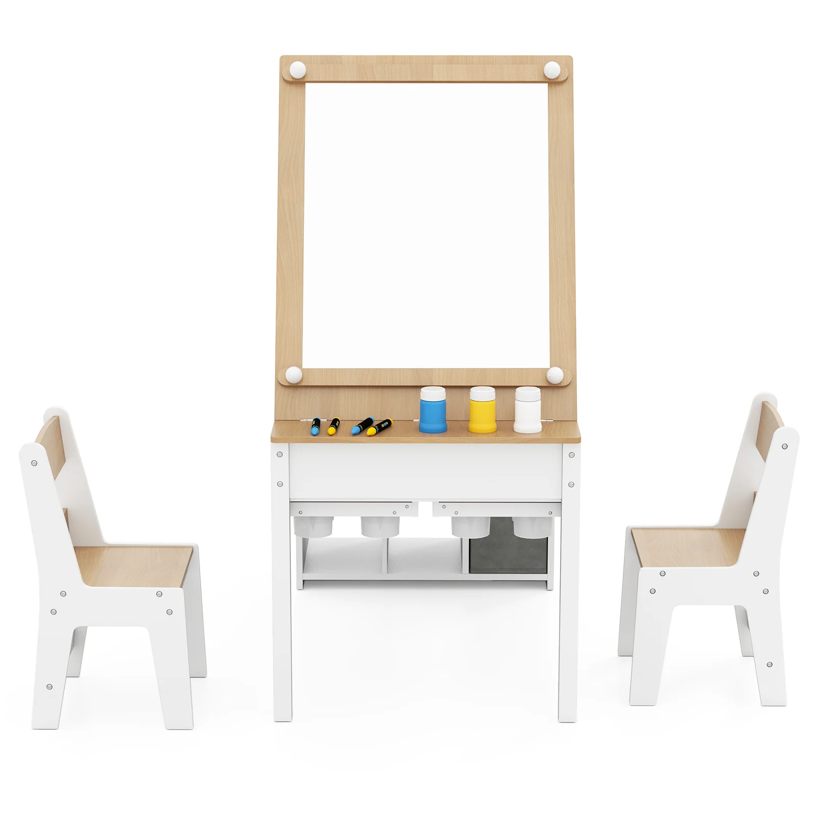 HONEY JOY Kids Art Table & 2 Chairs Set w/Paper Roll, Craft Desk w/Flip-up Tabletop - Image 11