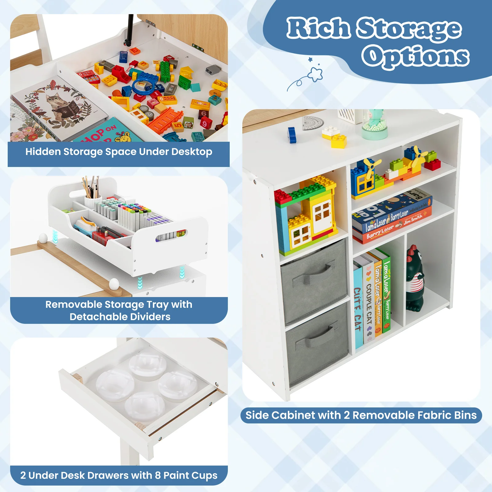HONEY JOY Kids Art Table & 2 Chairs Set w/Paper Roll, Craft Desk w/Flip-up Tabletop - Image 8