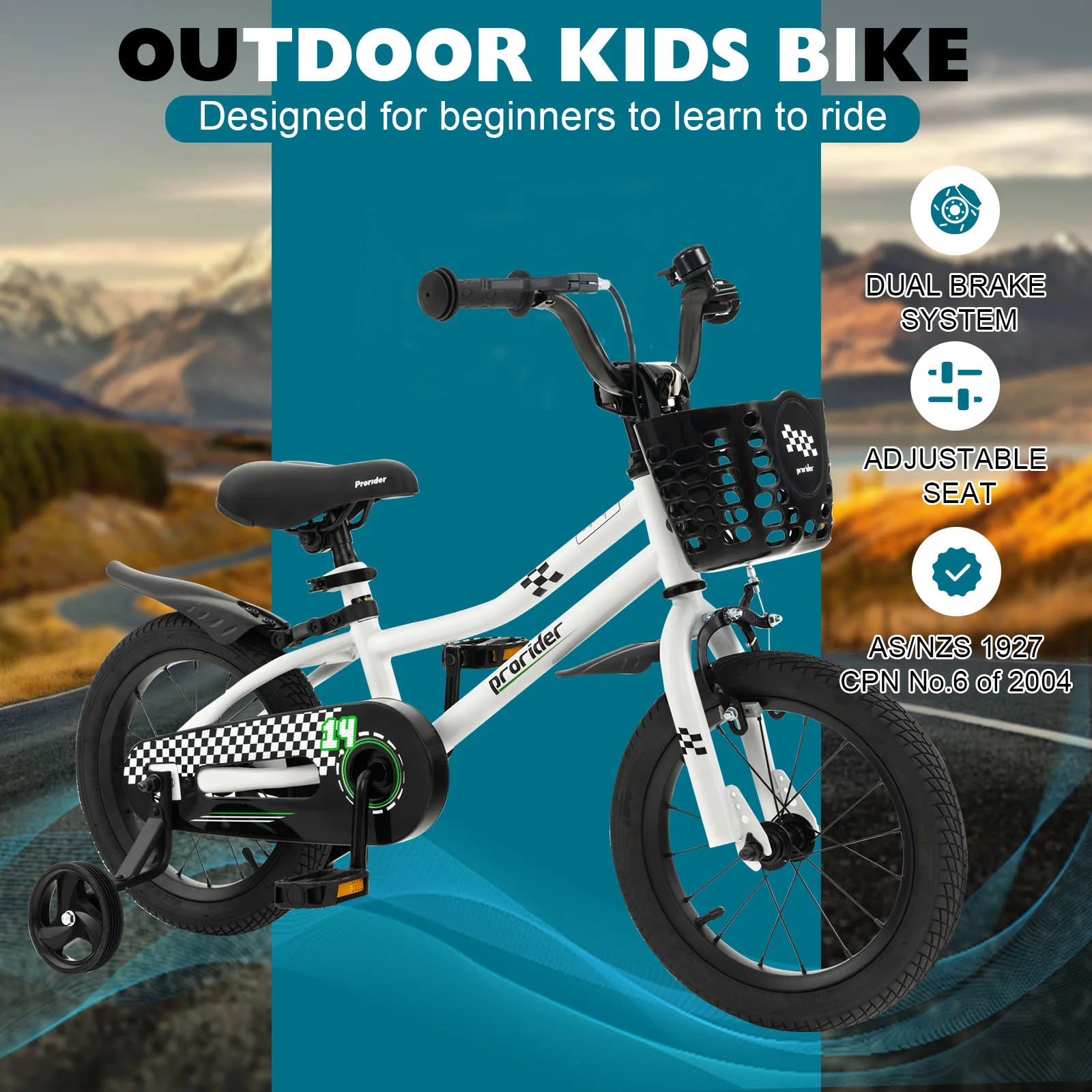 HONEY JOY Kids Bike, 14 16 18 Inch Boys Girls Bike for 3-8 Years w/Training Wheels - Image 2