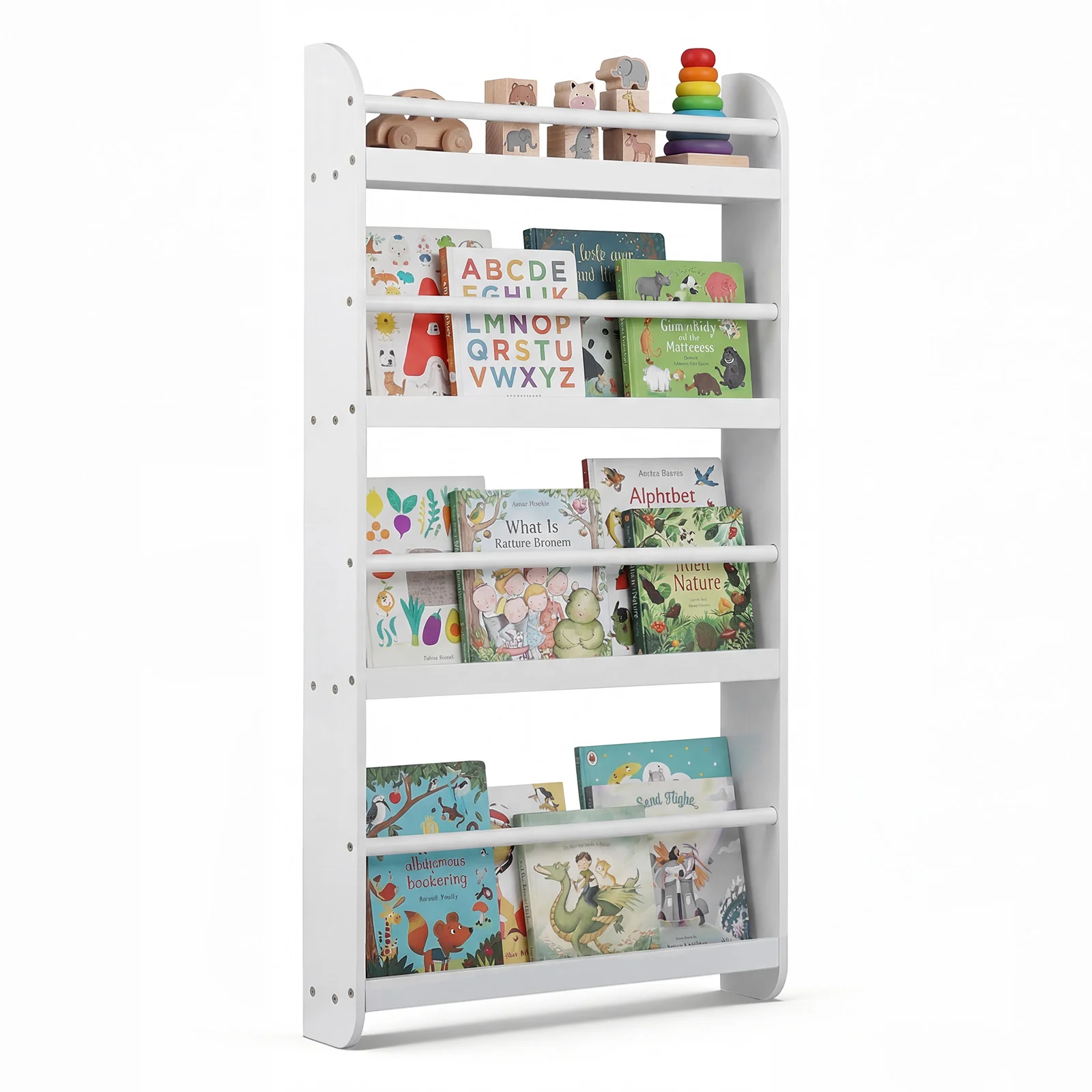 HONEY JOY Kids Bookshelf, 4-Tier Wall Mounted Bookshelf for Toys & Books - Image 10