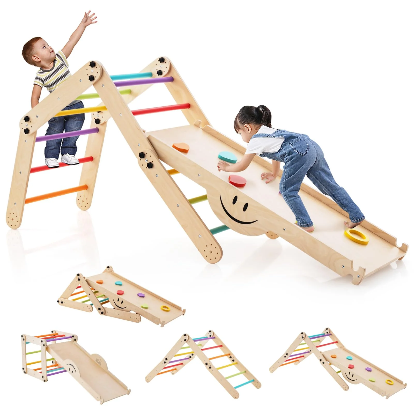 HONEY JOY Kids Climbing Playset, Children Triangle Ladder Play Toy Indoor Jungle Gym w/Reversible Ramp - Image 10