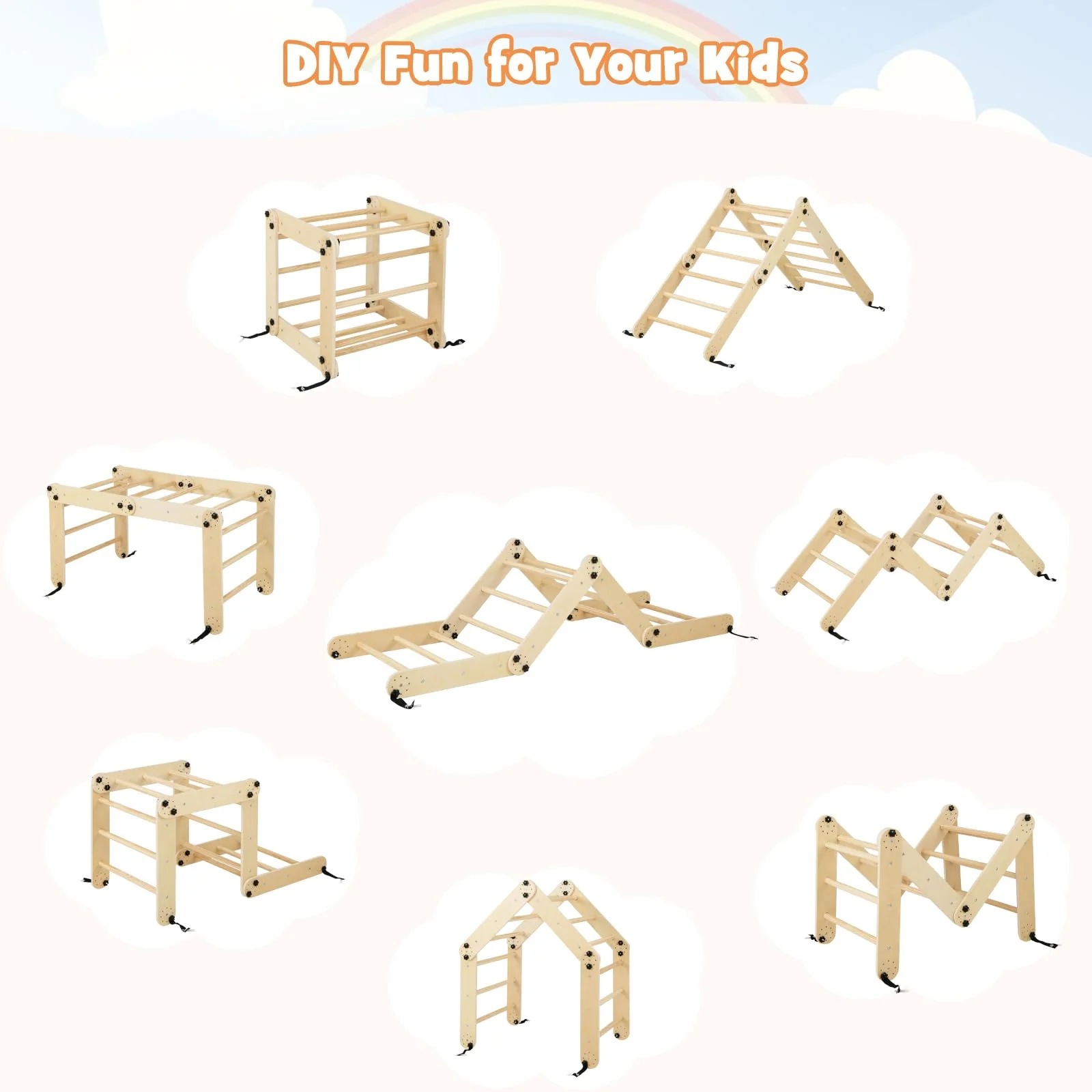 HONEY JOY Kids Climbing Playset, Children Triangle Ladder Play Toy Indoor Jungle Gym w/Reversible Ramp - Image 3
